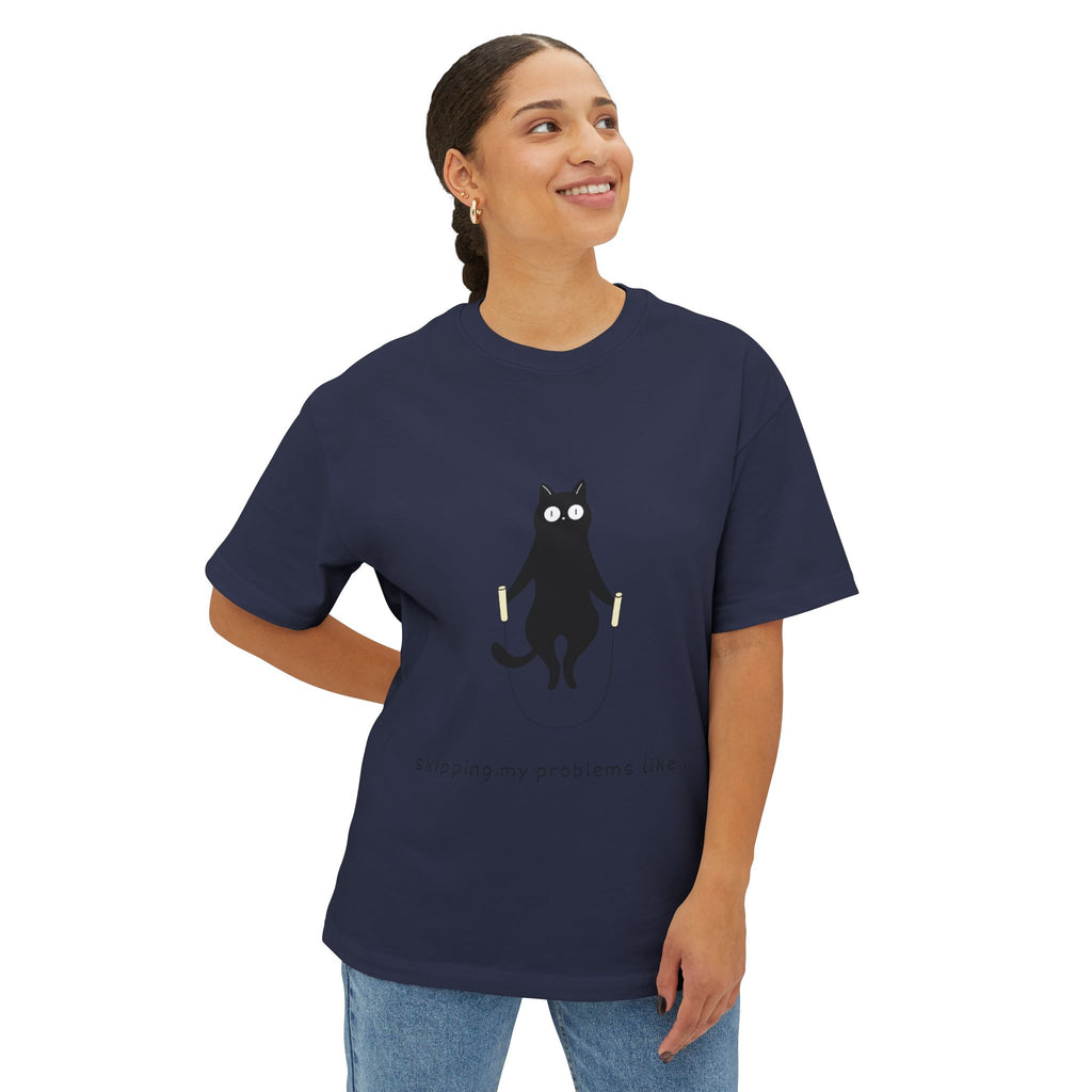 Cat Jump Rope T‑Shirt — "Skipping My Problems Like" Cute Cat Graphic Tee