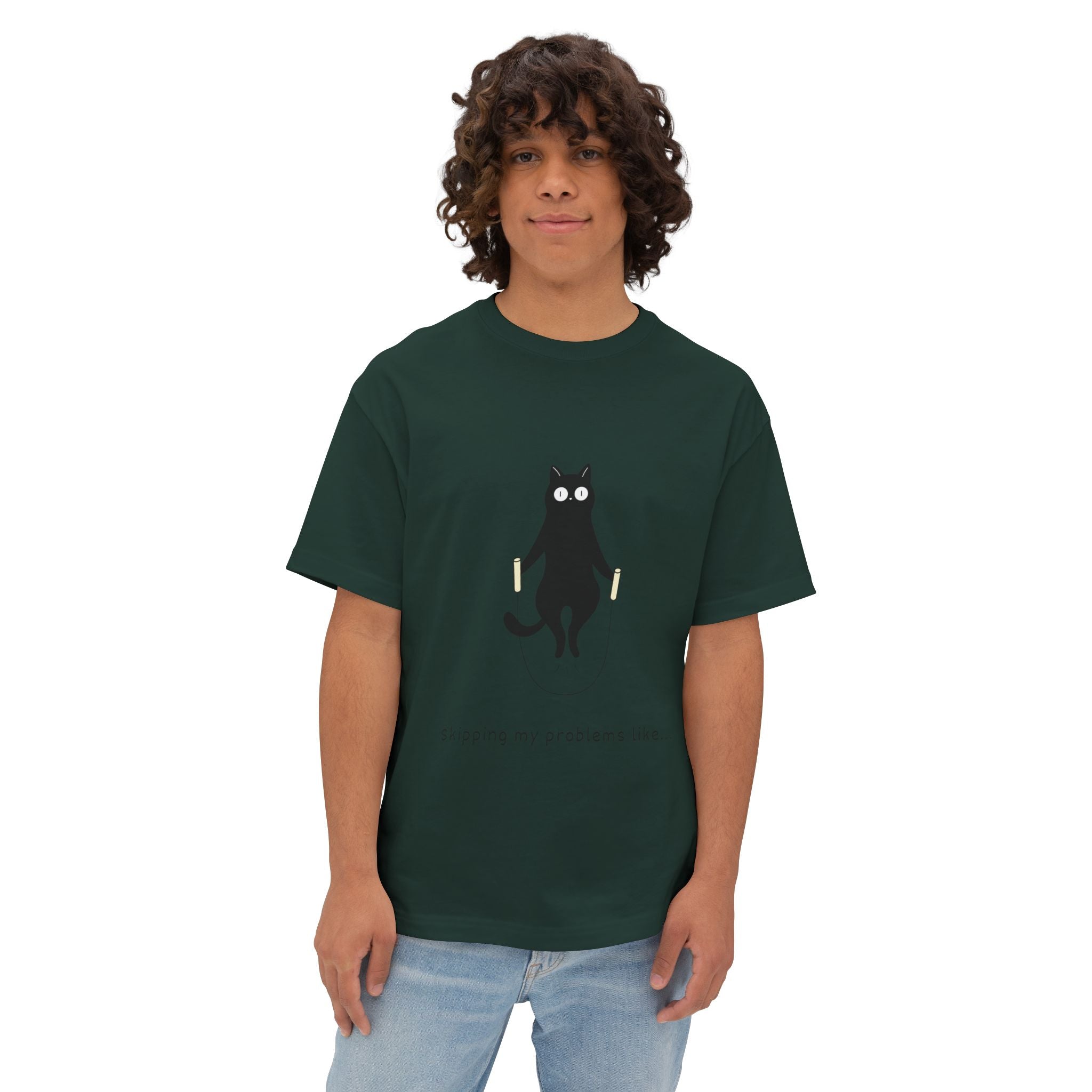 Cat Jump Rope T‑Shirt — "Skipping My Problems Like" Cute Cat Graphic Tee
