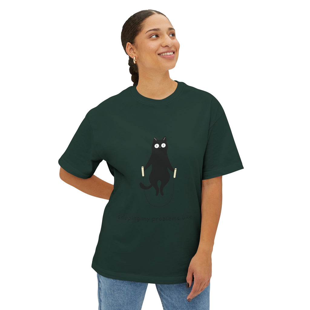 Cat Jump Rope T‑Shirt — "Skipping My Problems Like" Cute Cat Graphic Tee