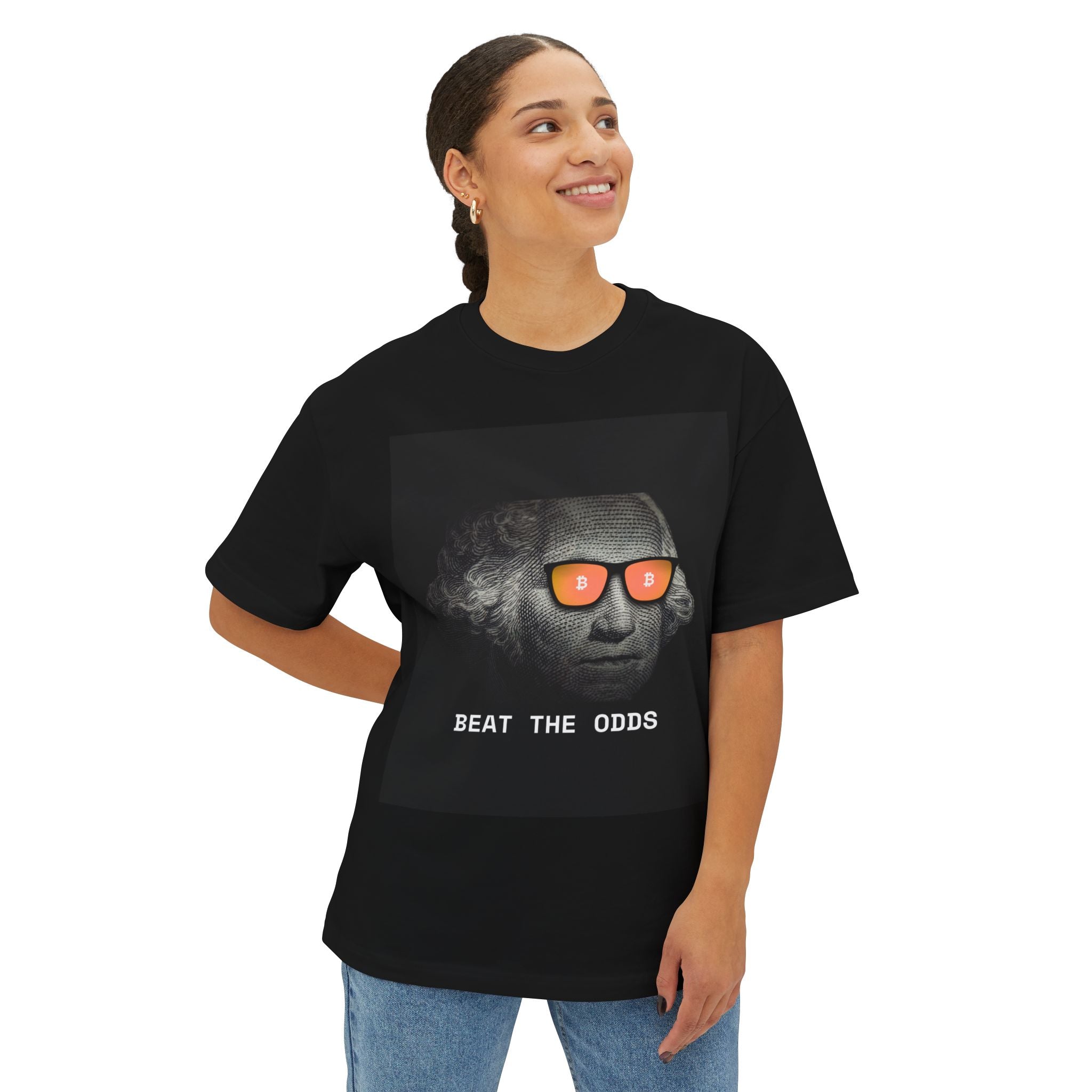 Beat the Odds Tee — George Washington Bitcoin Sunglasses Graphic T-Shirt - caldrwear.com