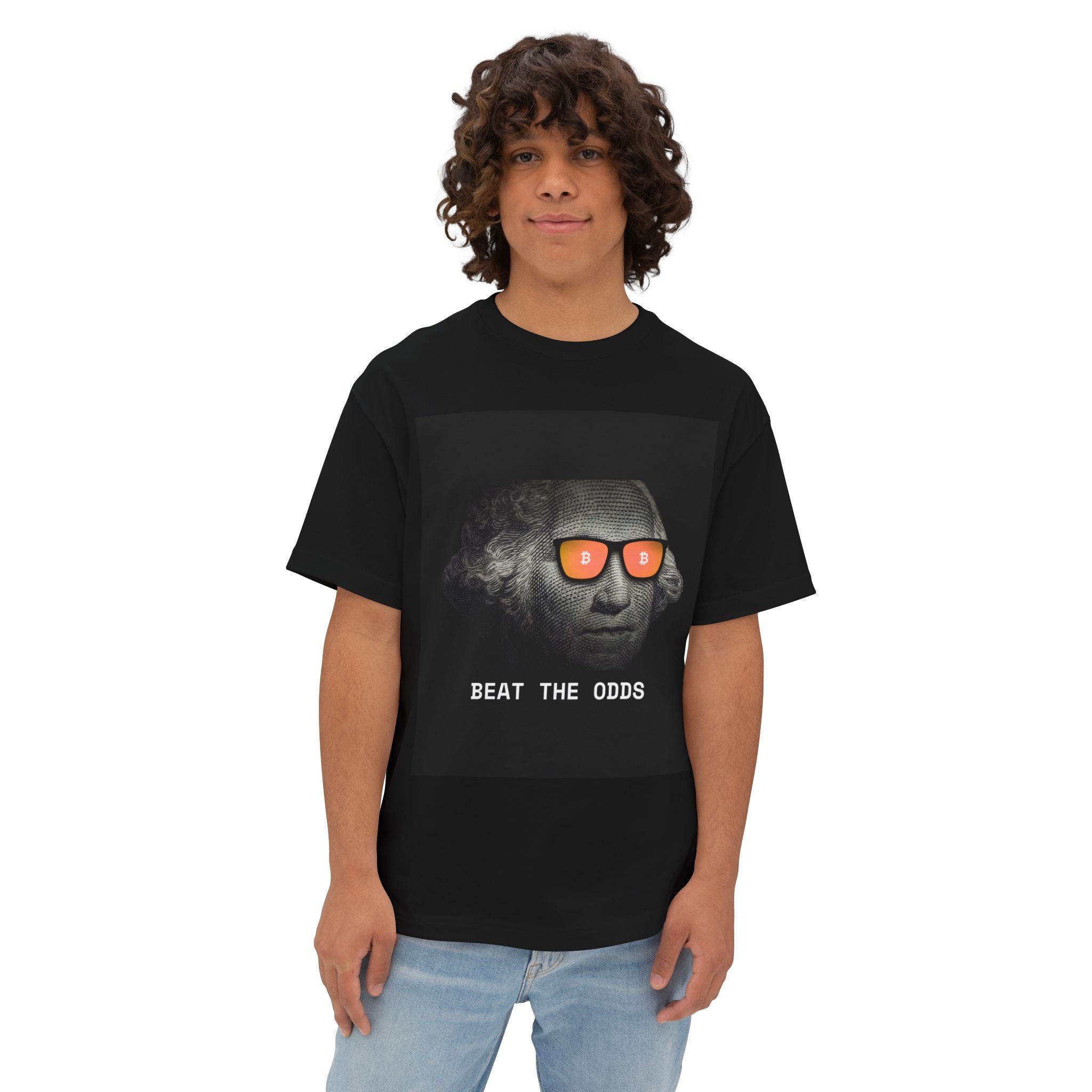 Beat the Odds Tee — George Washington Bitcoin Sunglasses Graphic T-Shirt - caldrwear.com