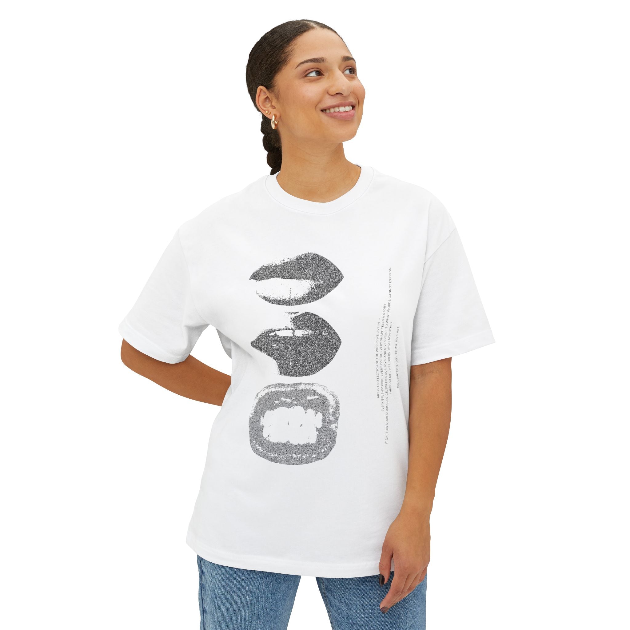 Boxy Tee - Grunge Lip Art Oversized T-Shirt - caldrwear.com