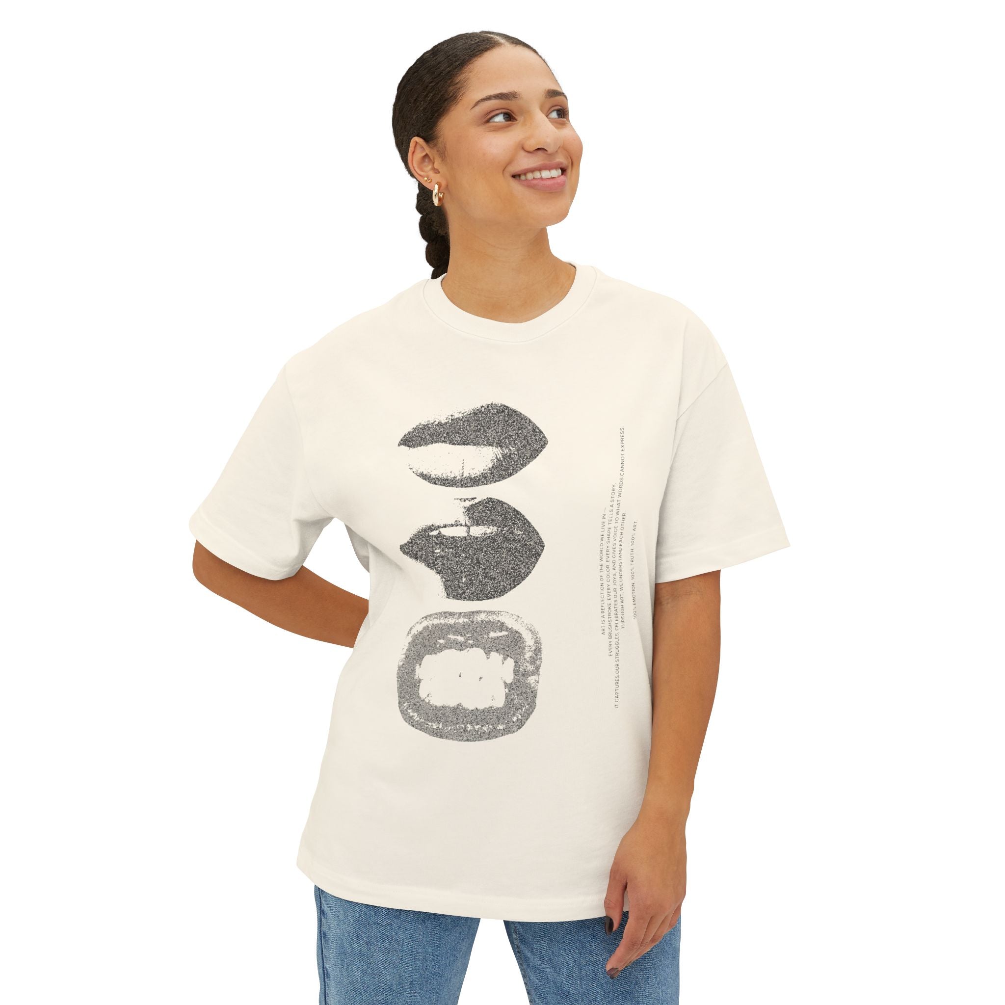 Boxy Tee - Grunge Lip Art Oversized T-Shirt - caldrwear.com