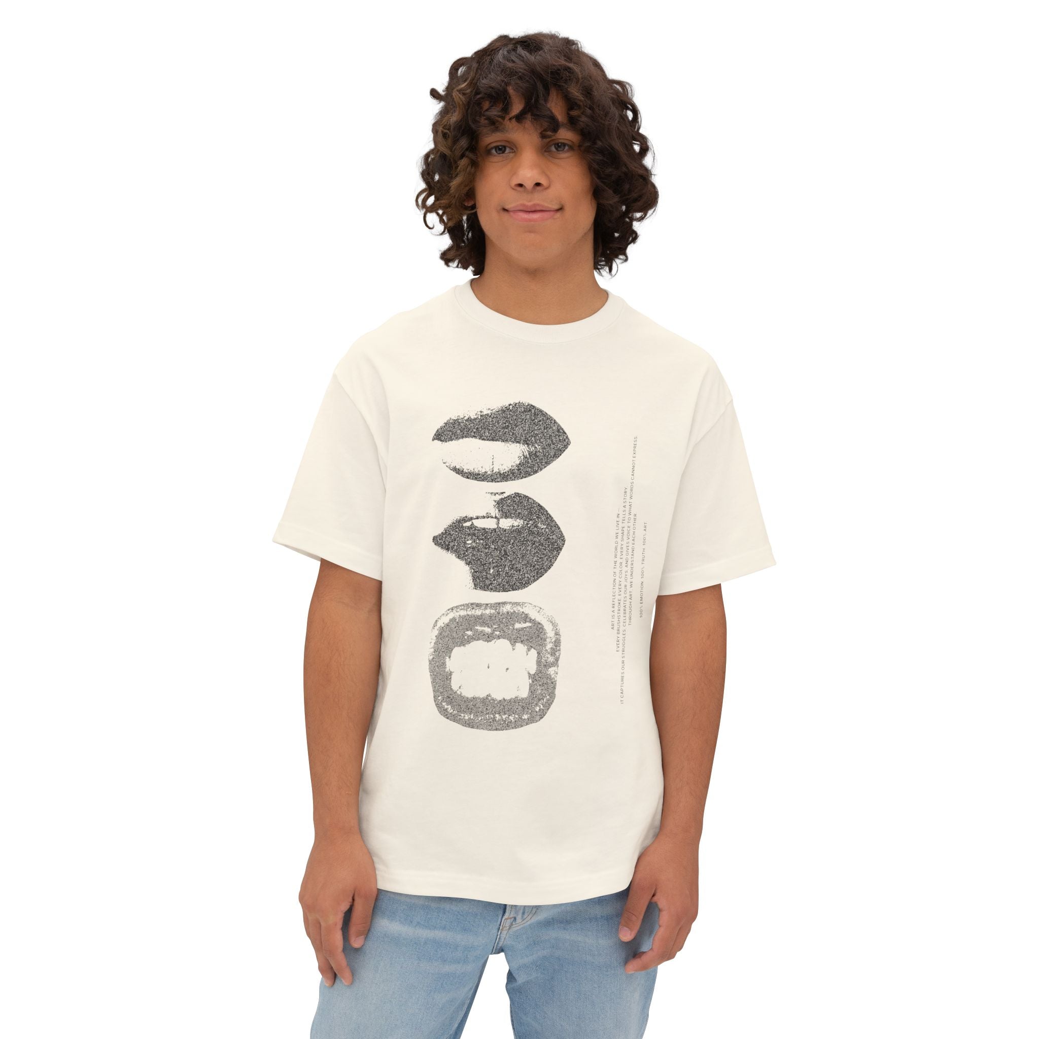 Boxy Tee - Grunge Lip Art Oversized T-Shirt - caldrwear.com