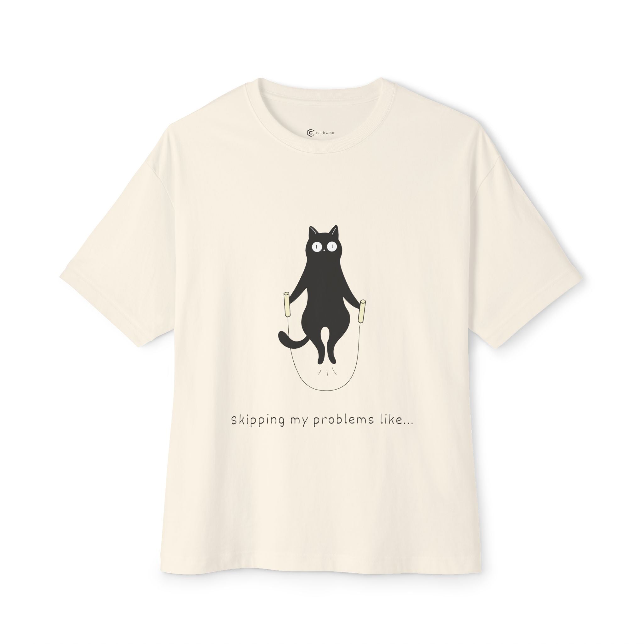 Cat Jump Rope T‑Shirt — "Skipping My Problems Like" Cute Cat Graphic Tee - caldrwear.com