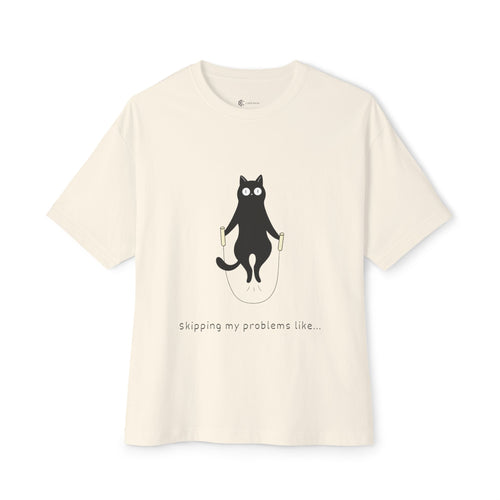 Cat Jump Rope T‑Shirt — "Skipping My Problems Like" Cute Cat Graphic Tee - caldrwear.com