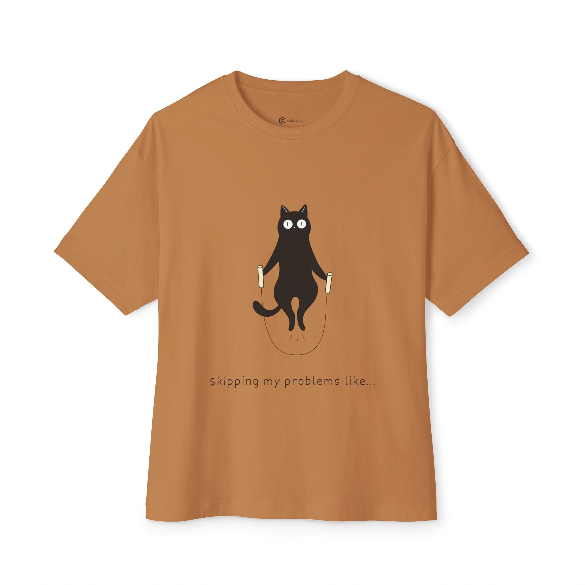 Cat Jump Rope T‑Shirt — "Skipping My Problems Like" Cute Cat Graphic Tee - caldrwear.com