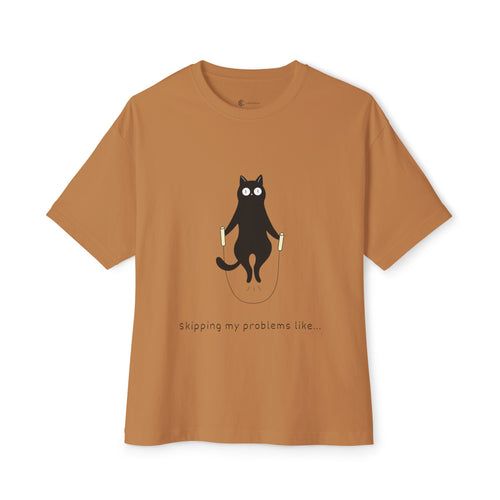 Cat Jump Rope T‑Shirt — "Skipping My Problems Like" Cute Cat Graphic Tee - caldrwear.com