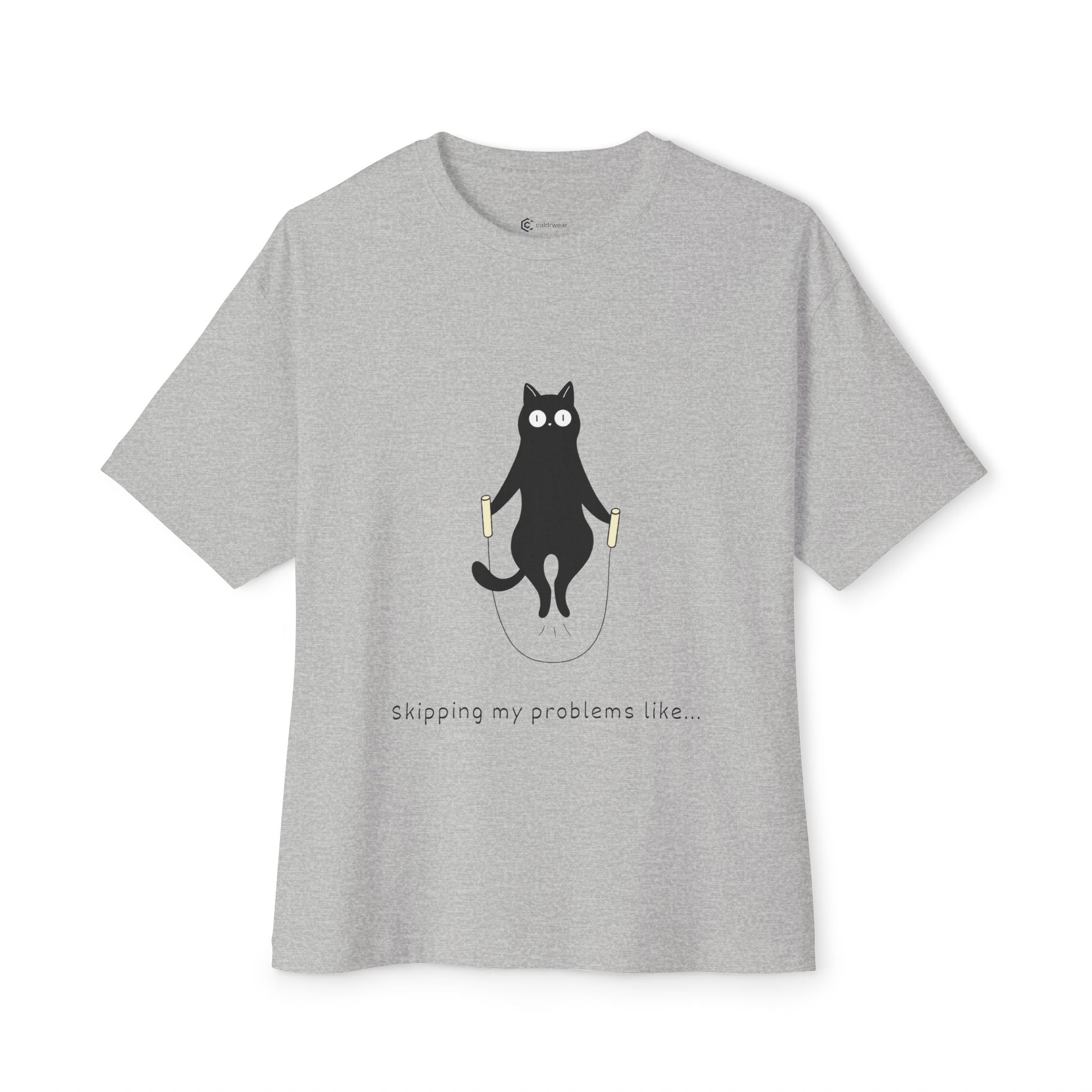 Cat Jump Rope T‑Shirt — "Skipping My Problems Like" Cute Cat Graphic Tee - caldrwear.com