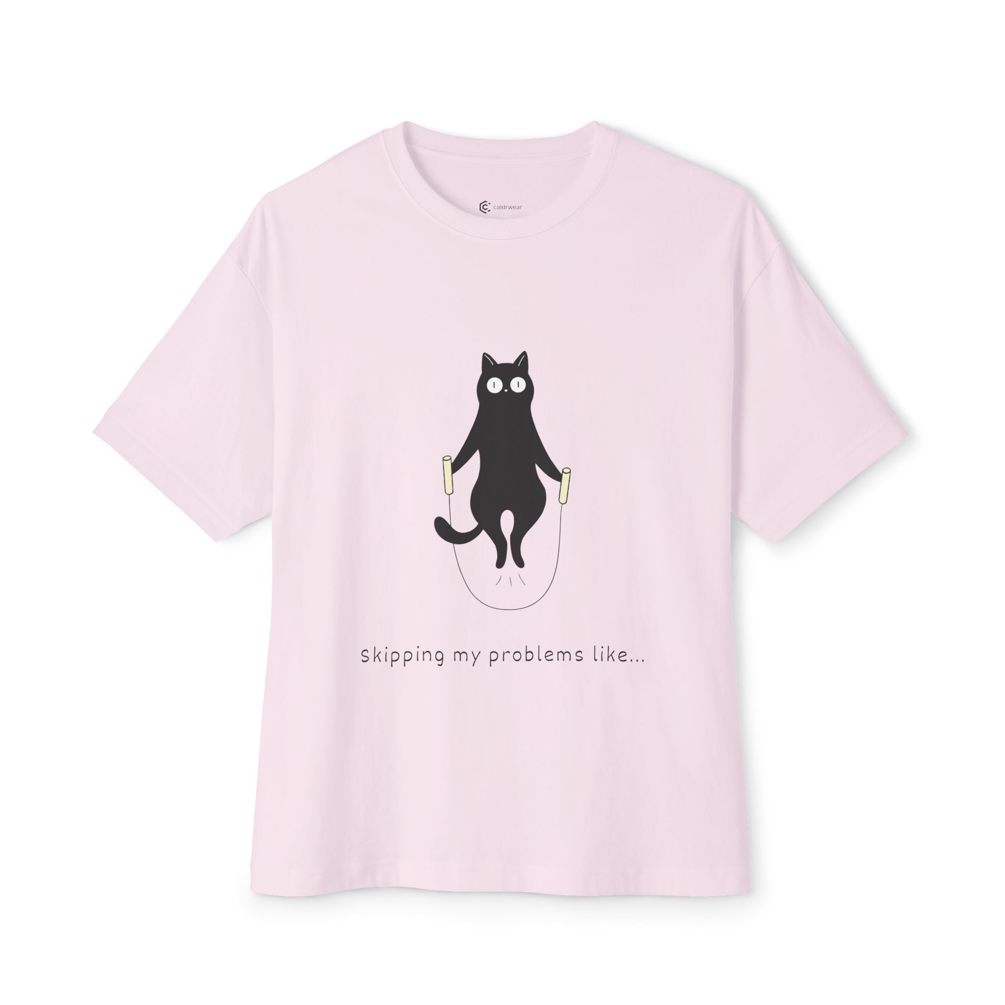 Cat Jump Rope T‑Shirt — "Skipping My Problems Like" Cute Cat Graphic Tee - caldrwear.com