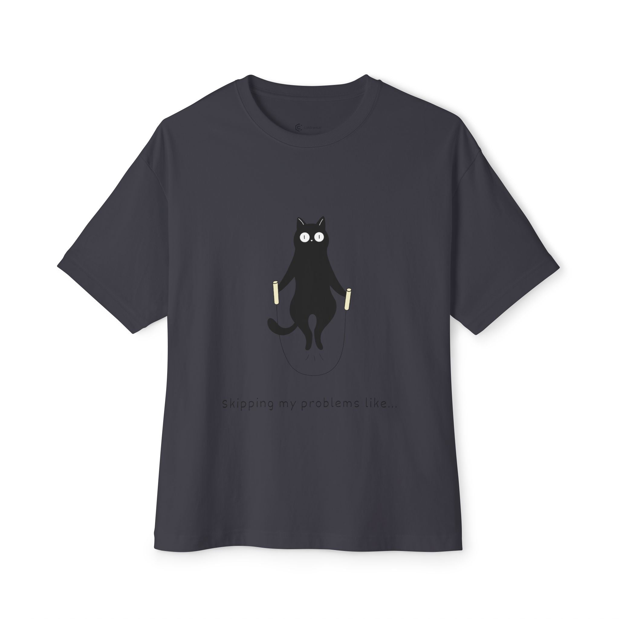 Cat Jump Rope T‑Shirt — "Skipping My Problems Like" Cute Cat Graphic Tee - caldrwear.com