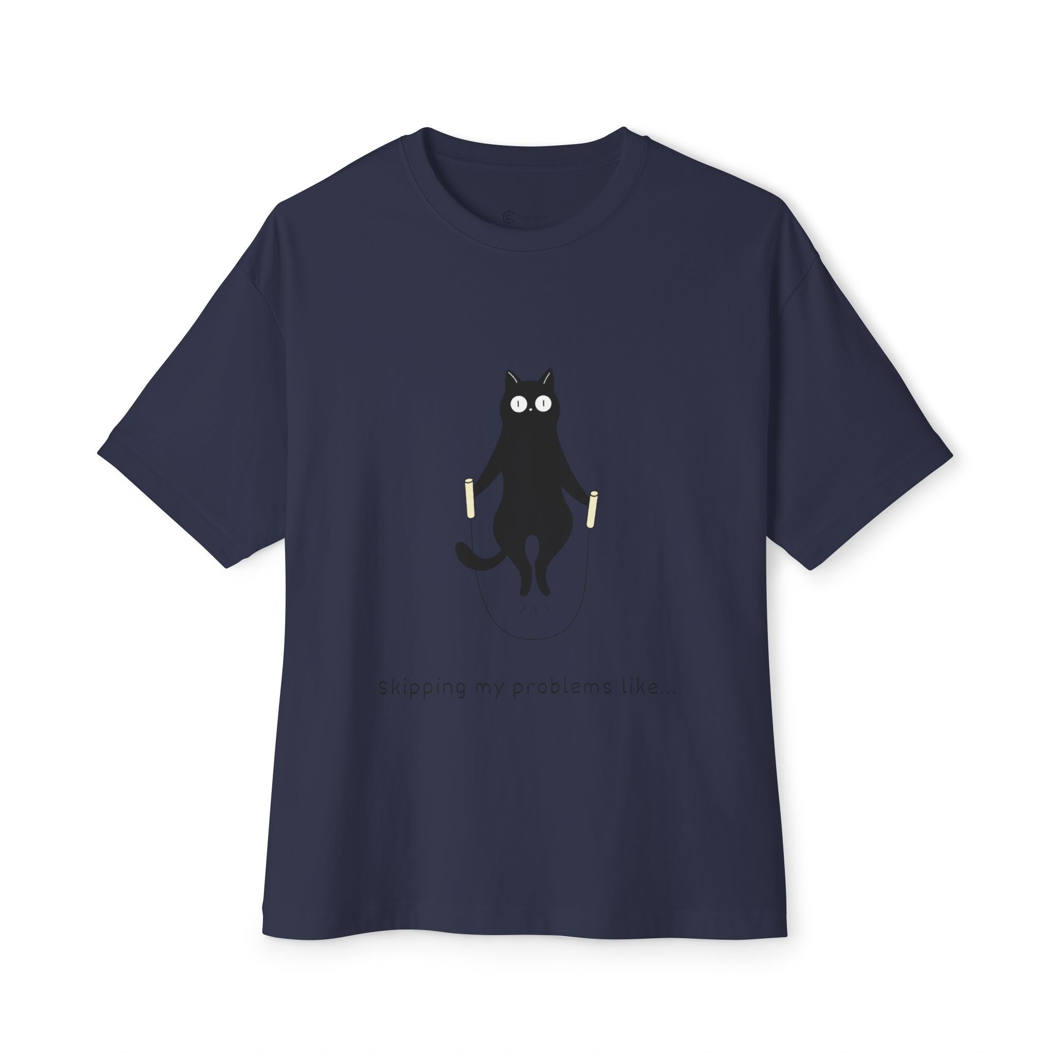 Cat Jump Rope T‑Shirt — "Skipping My Problems Like" Cute Cat Graphic Tee - caldrwear.com