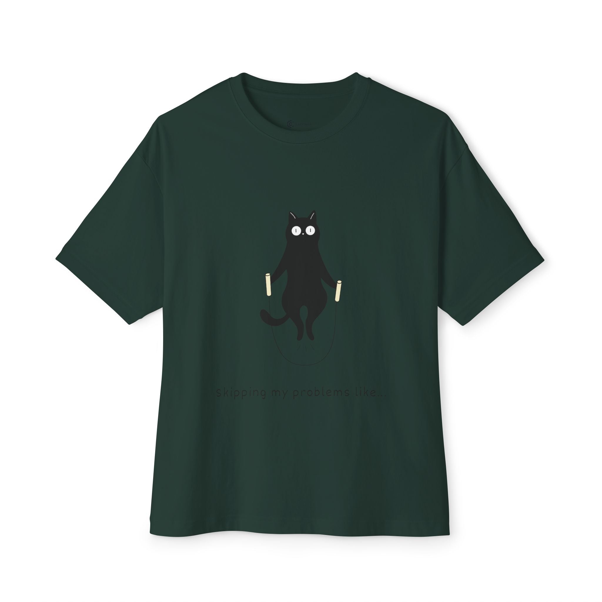Cat Jump Rope T‑Shirt — "Skipping My Problems Like" Cute Cat Graphic Tee - caldrwear.com