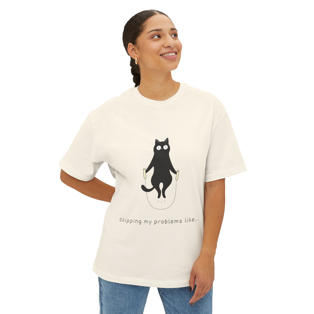 Cat Jump Rope T‑Shirt — "Skipping My Problems Like" Cute Cat Graphic Tee - caldrwear.com