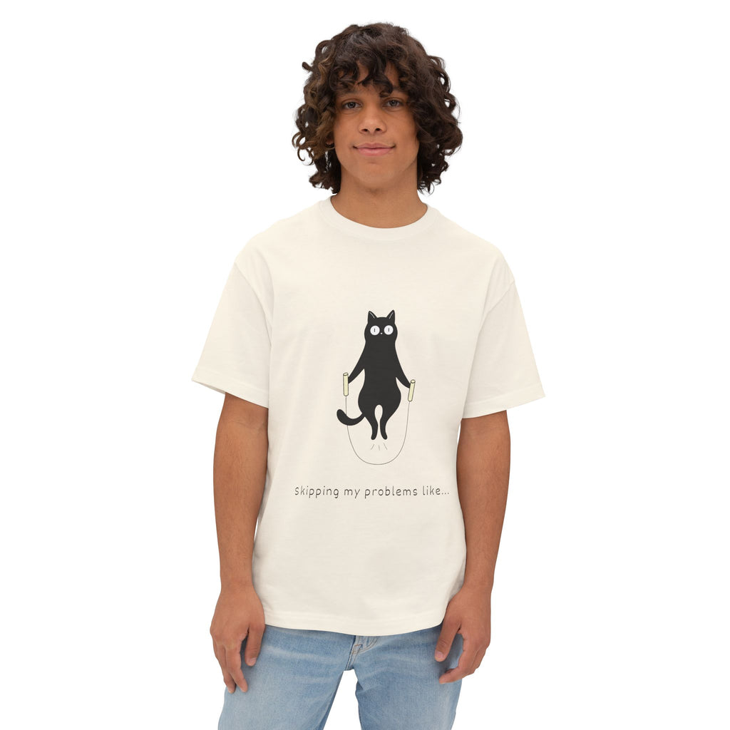 Cat Jump Rope T‑Shirt — "Skipping My Problems Like" Cute Cat Graphic Tee - caldrwear.com