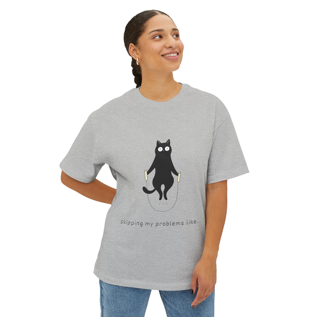 Cat Jump Rope T‑Shirt — "Skipping My Problems Like" Cute Cat Graphic Tee - caldrwear.com