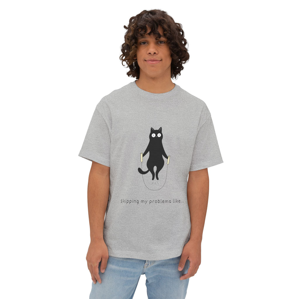 Cat Jump Rope T‑Shirt — "Skipping My Problems Like" Cute Cat Graphic Tee - caldrwear.com