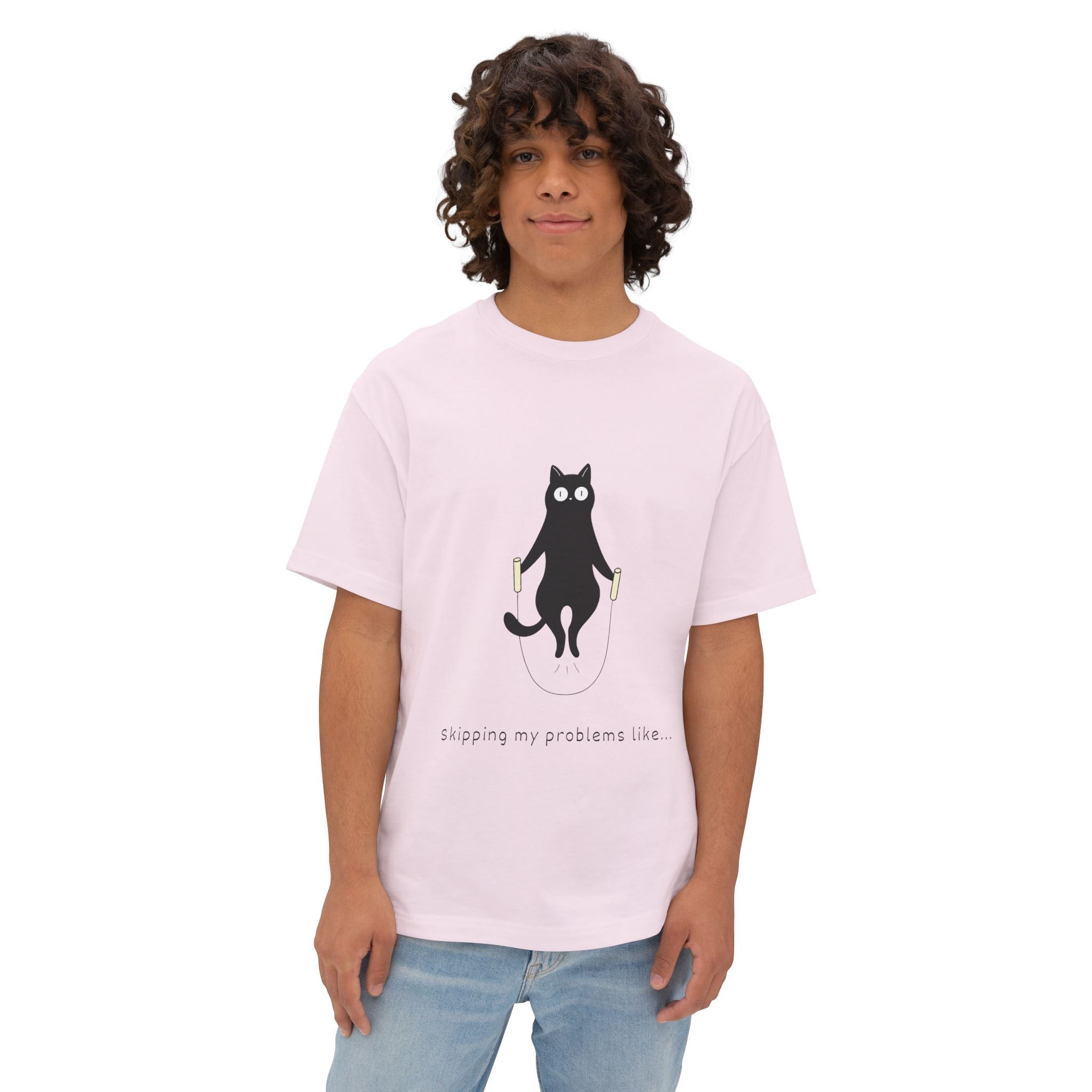 Cat Jump Rope T‑Shirt — "Skipping My Problems Like" Cute Cat Graphic Tee - caldrwear.com