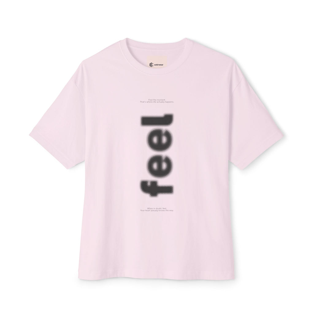 Feel Vertical Graphic Tee — Minimalist White Boxy T-Shirt - caldrwear.com