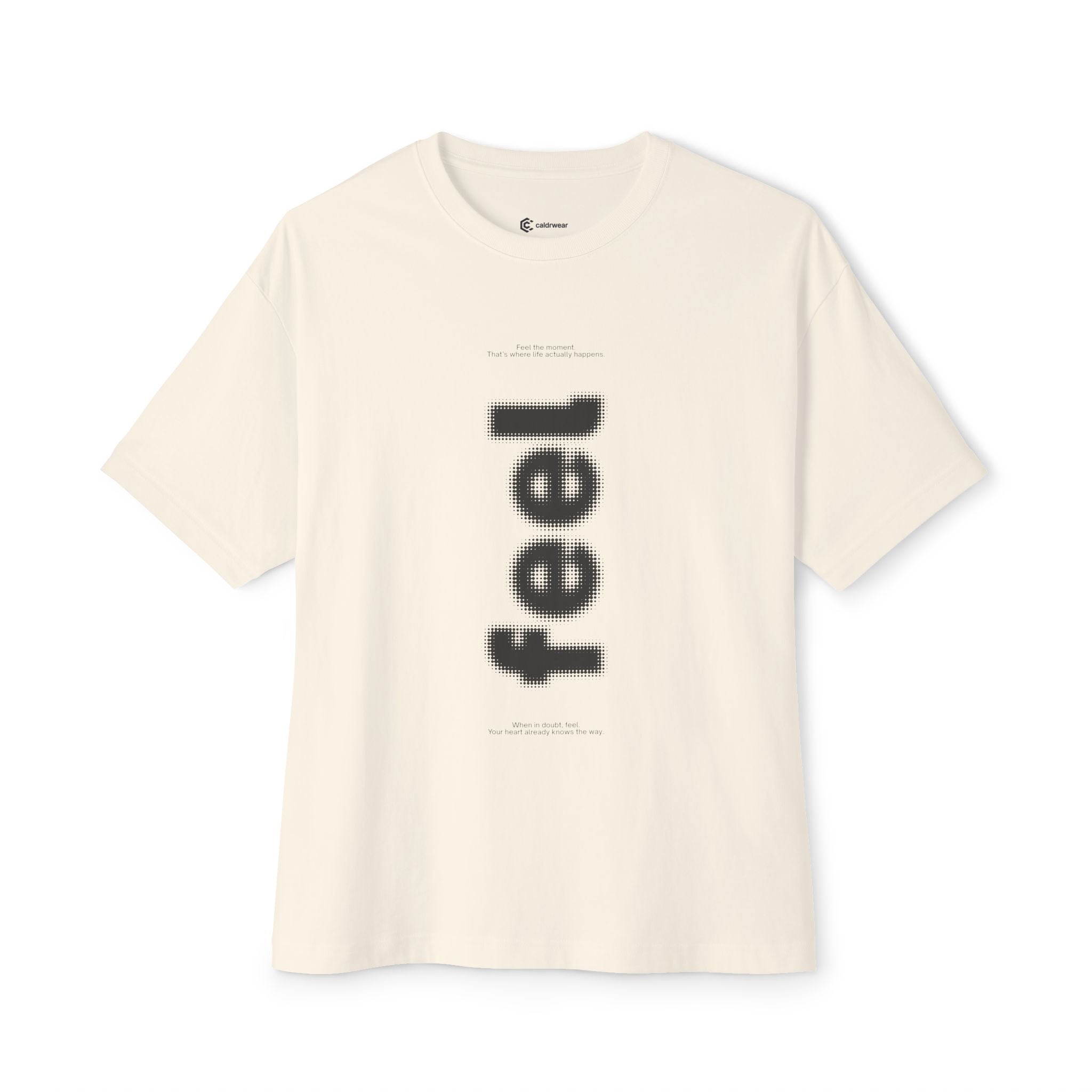 Feel Vertical Graphic Tee — Minimalist White Boxy T-Shirt - caldrwear.com