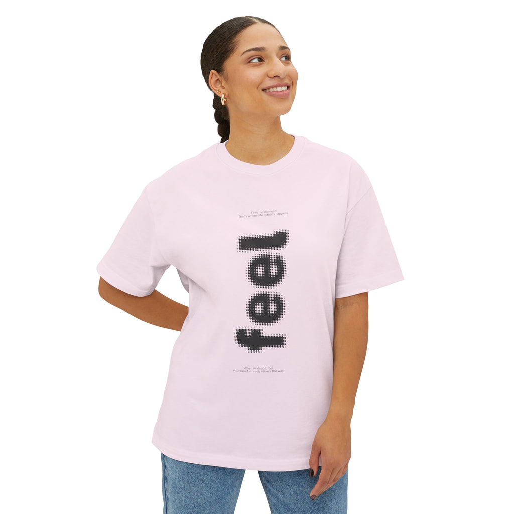 Feel Vertical Graphic Tee — Minimalist White Boxy T-Shirt - caldrwear.com