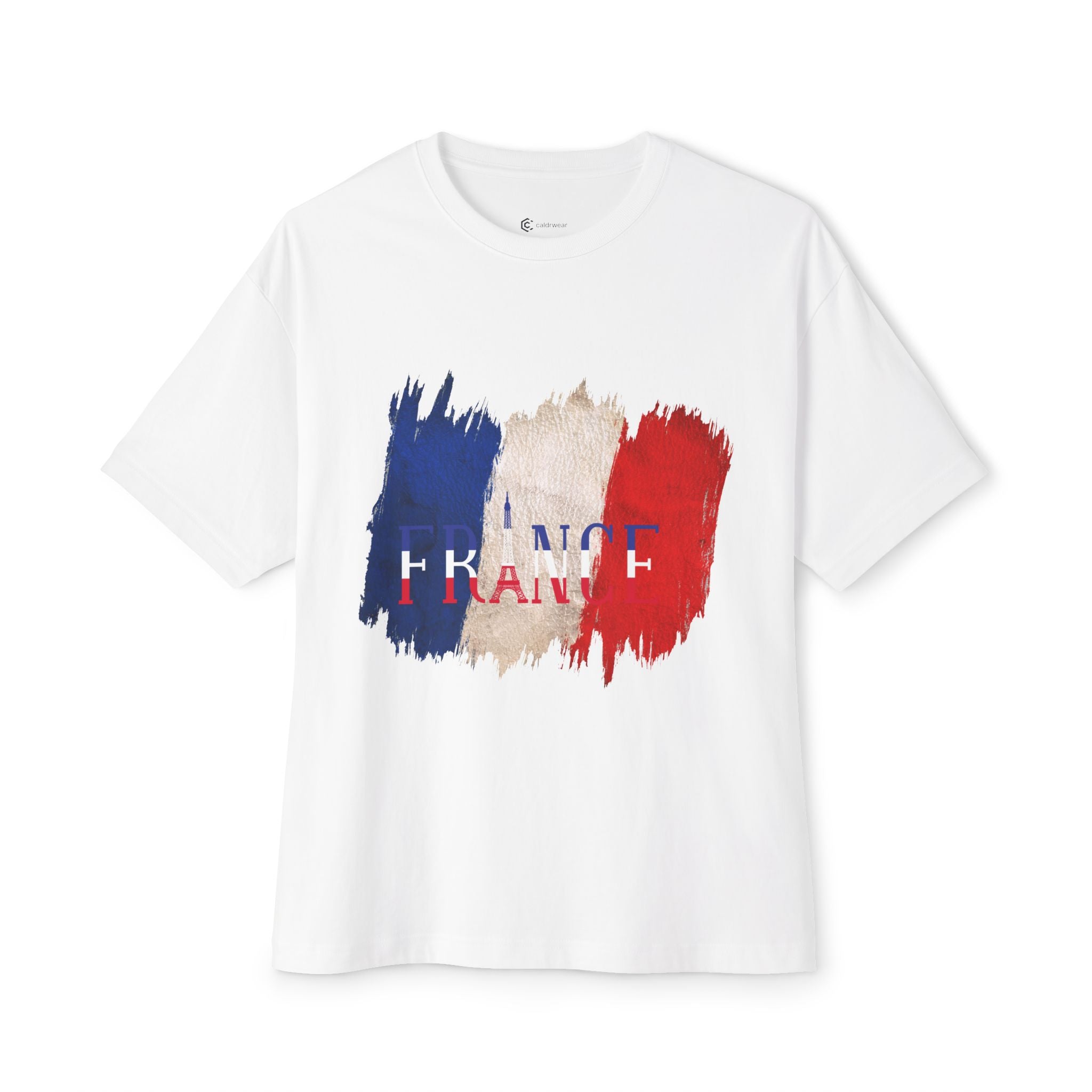 France Flag Brushstroke T‑Shirt - French Tricolor Graphic Tee - caldrwear.com