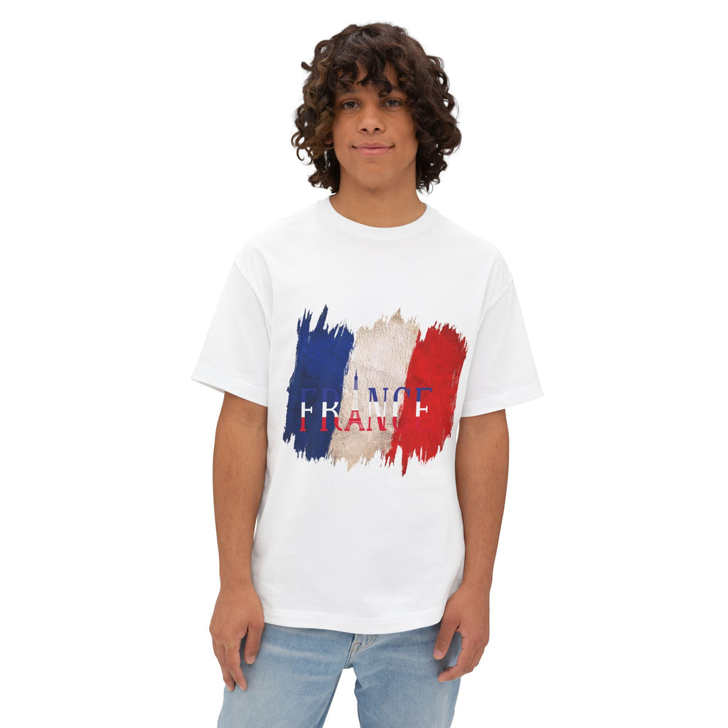 France Flag Brushstroke T‑Shirt - French Tricolor Graphic Tee - caldrwear.com