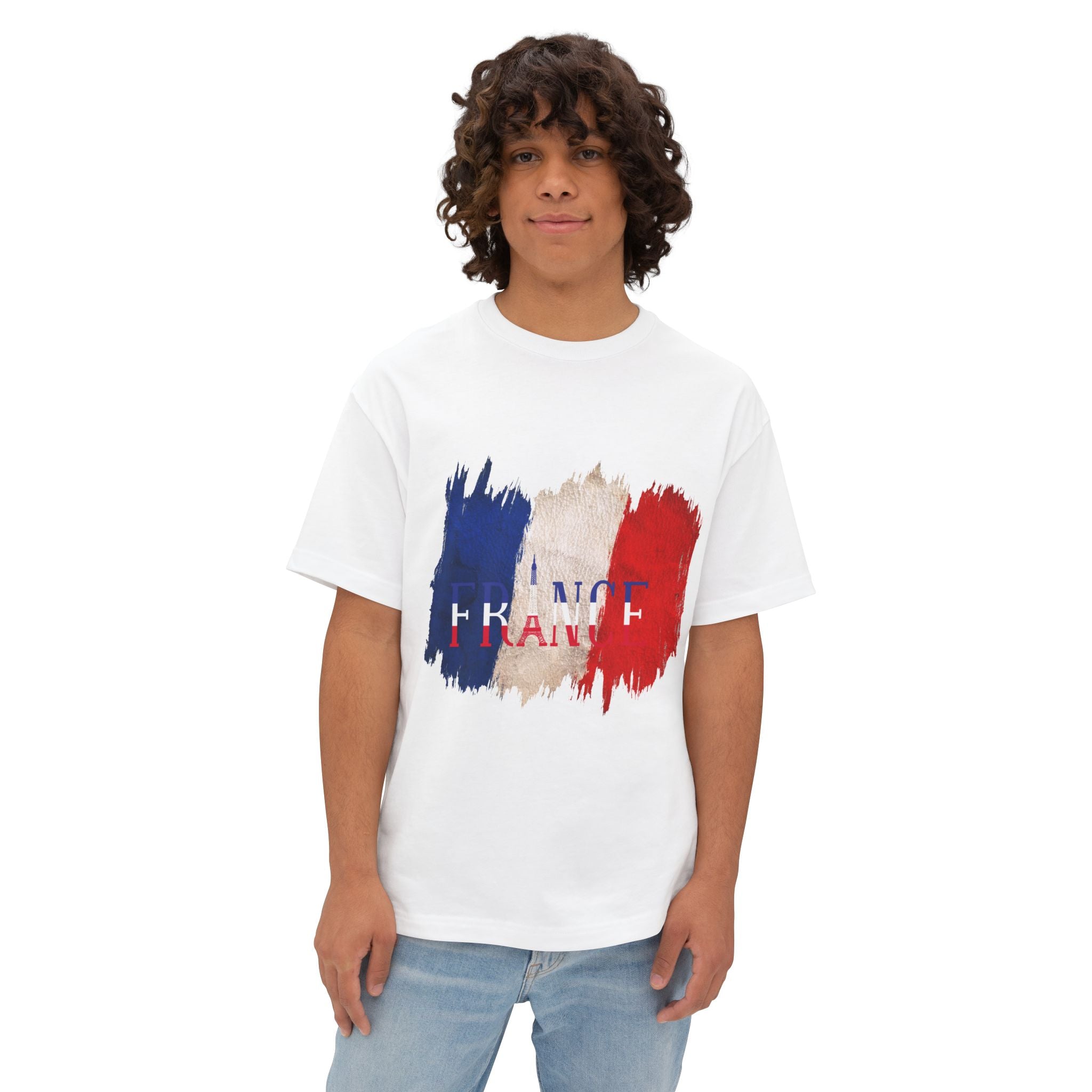 France Flag Brushstroke T‑Shirt - French Tricolor Graphic Tee - caldrwear.com