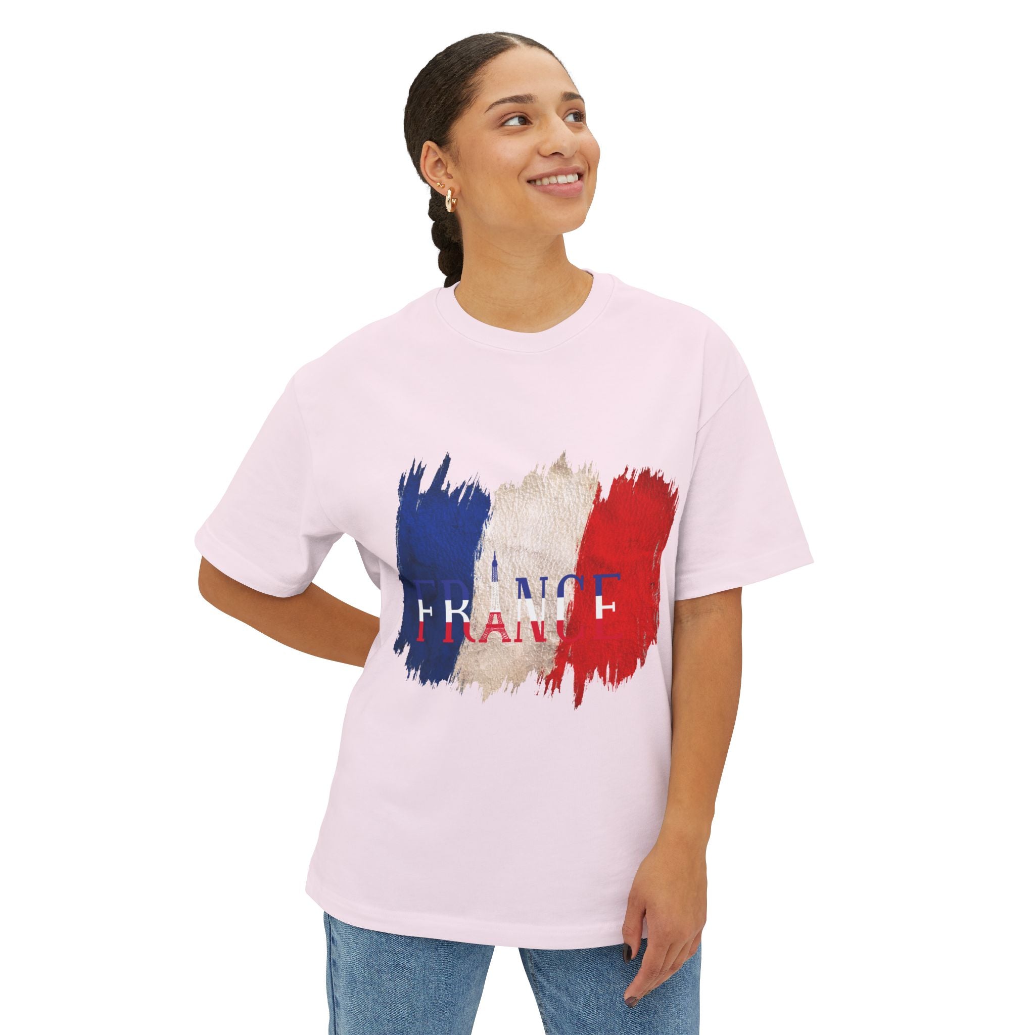 France Flag Brushstroke T‑Shirt - French Tricolor Graphic Tee - caldrwear.com