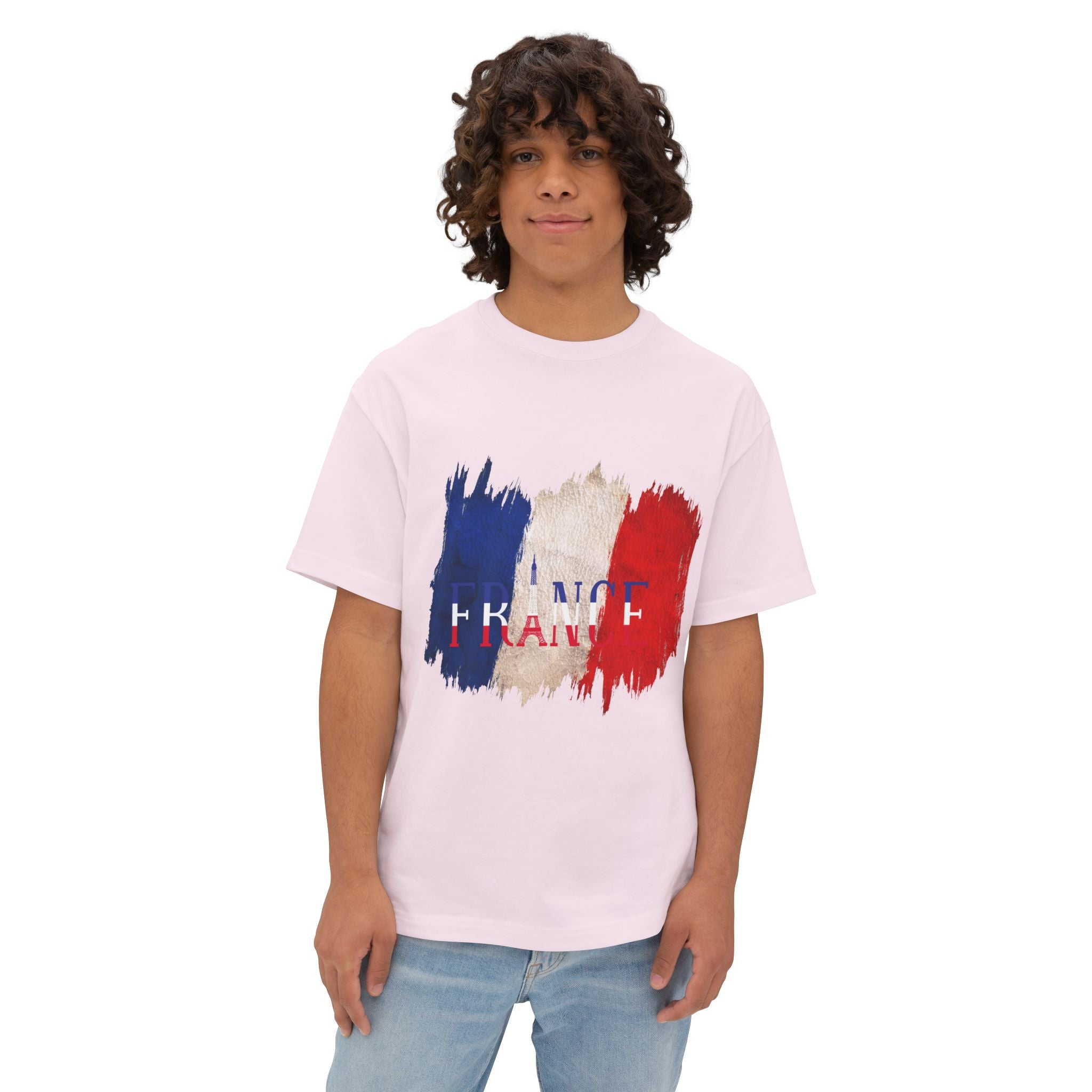 France Flag Brushstroke T‑Shirt - French Tricolor Graphic Tee - caldrwear.com