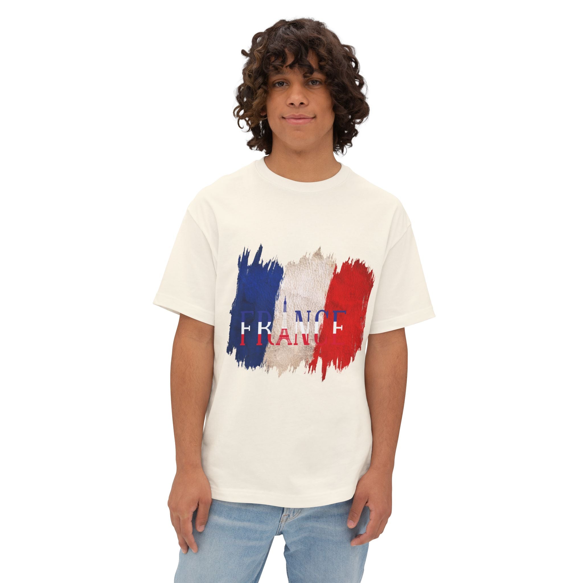 France Flag Brushstroke T‑Shirt - French Tricolor Graphic Tee - caldrwear.com