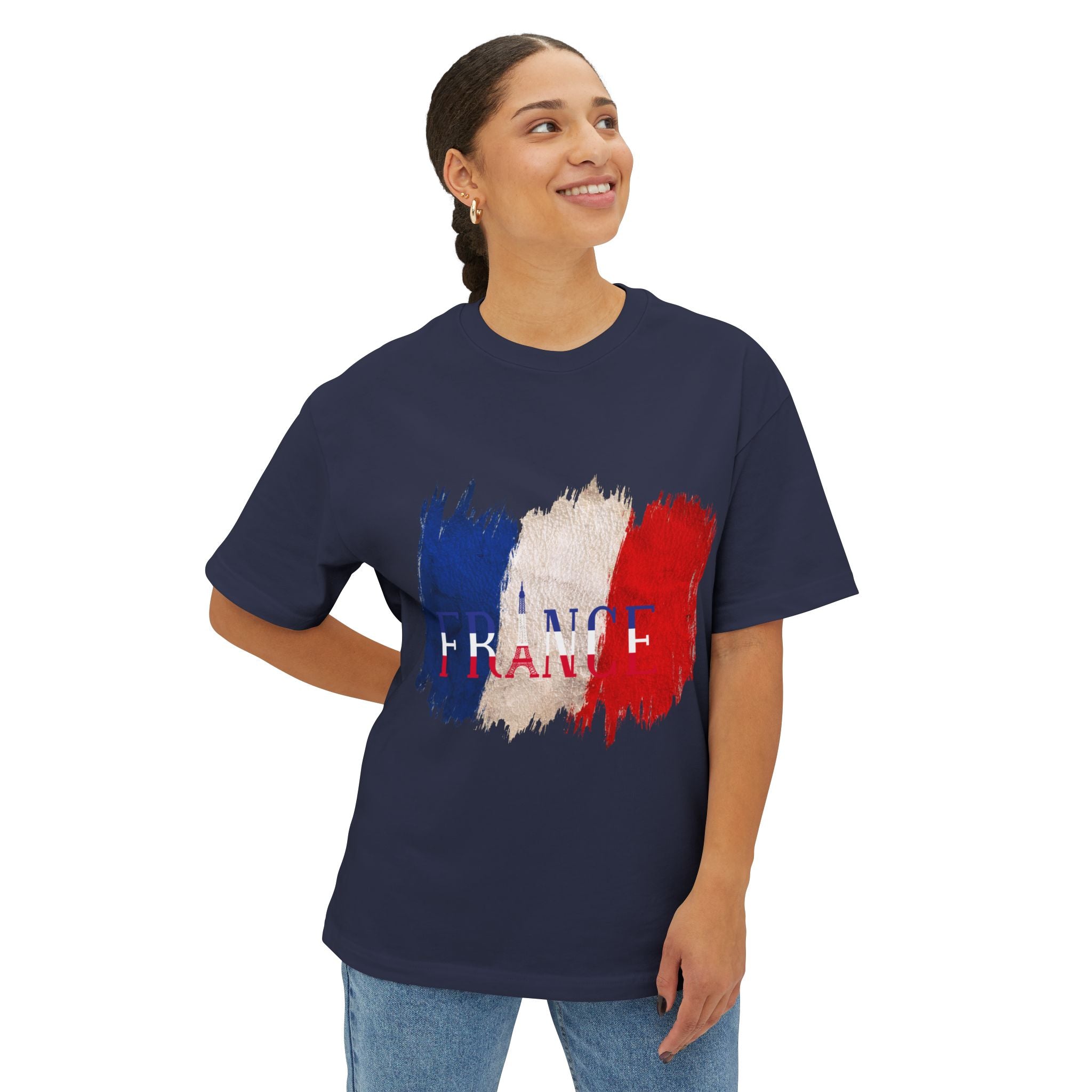 France Flag Brushstroke T‑Shirt - French Tricolor Graphic Tee - caldrwear.com
