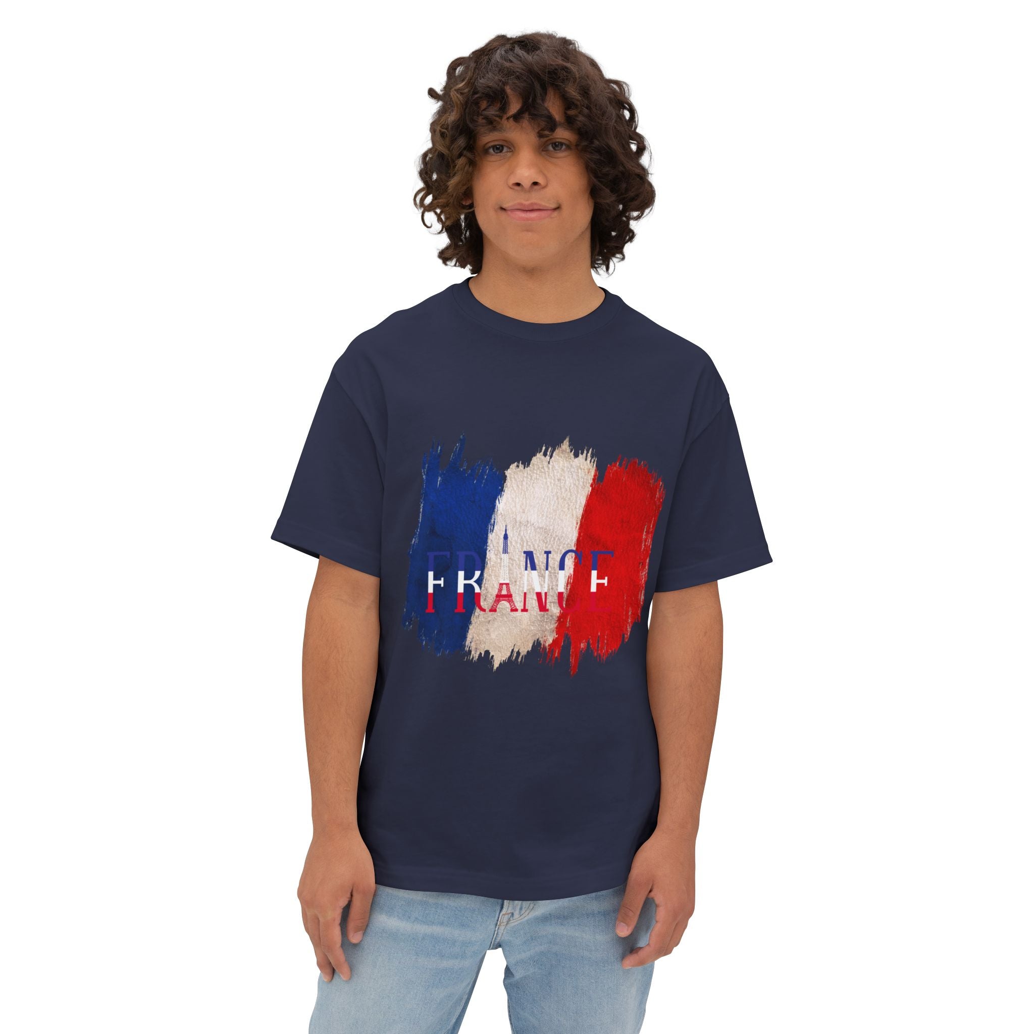 France Flag Brushstroke T‑Shirt - French Tricolor Graphic Tee - caldrwear.com