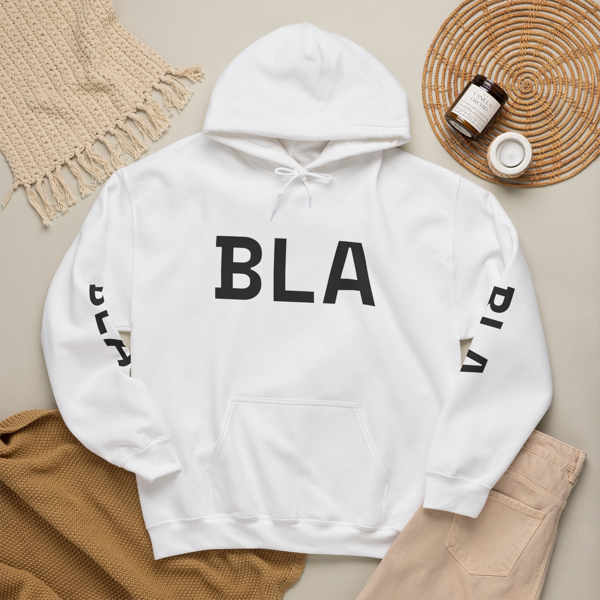 Hoodie — 'BLA BLA' Graphic Text Pullover - caldrwear.com