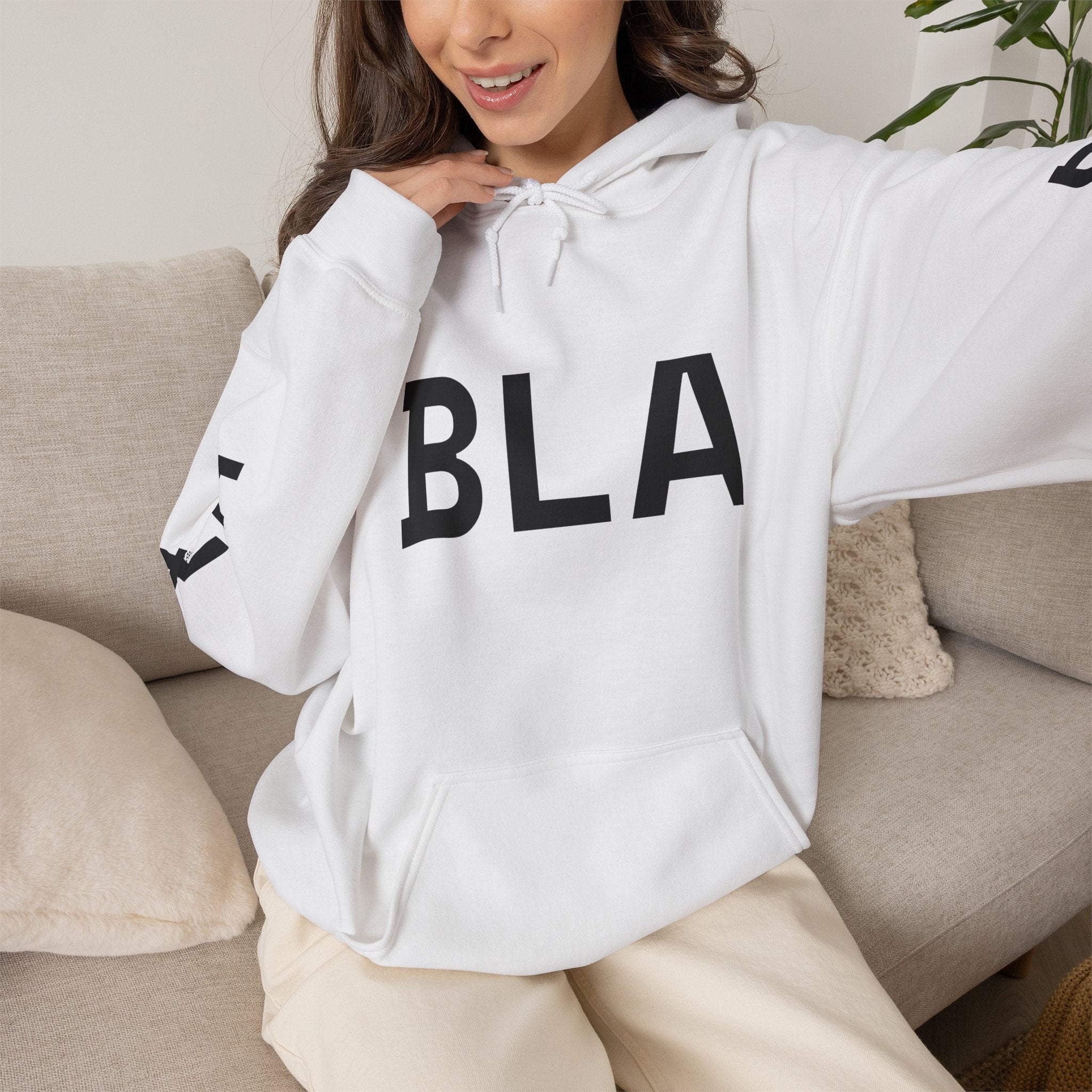 Hoodie — 'BLA BLA' Graphic Text Pullover - caldrwear.com