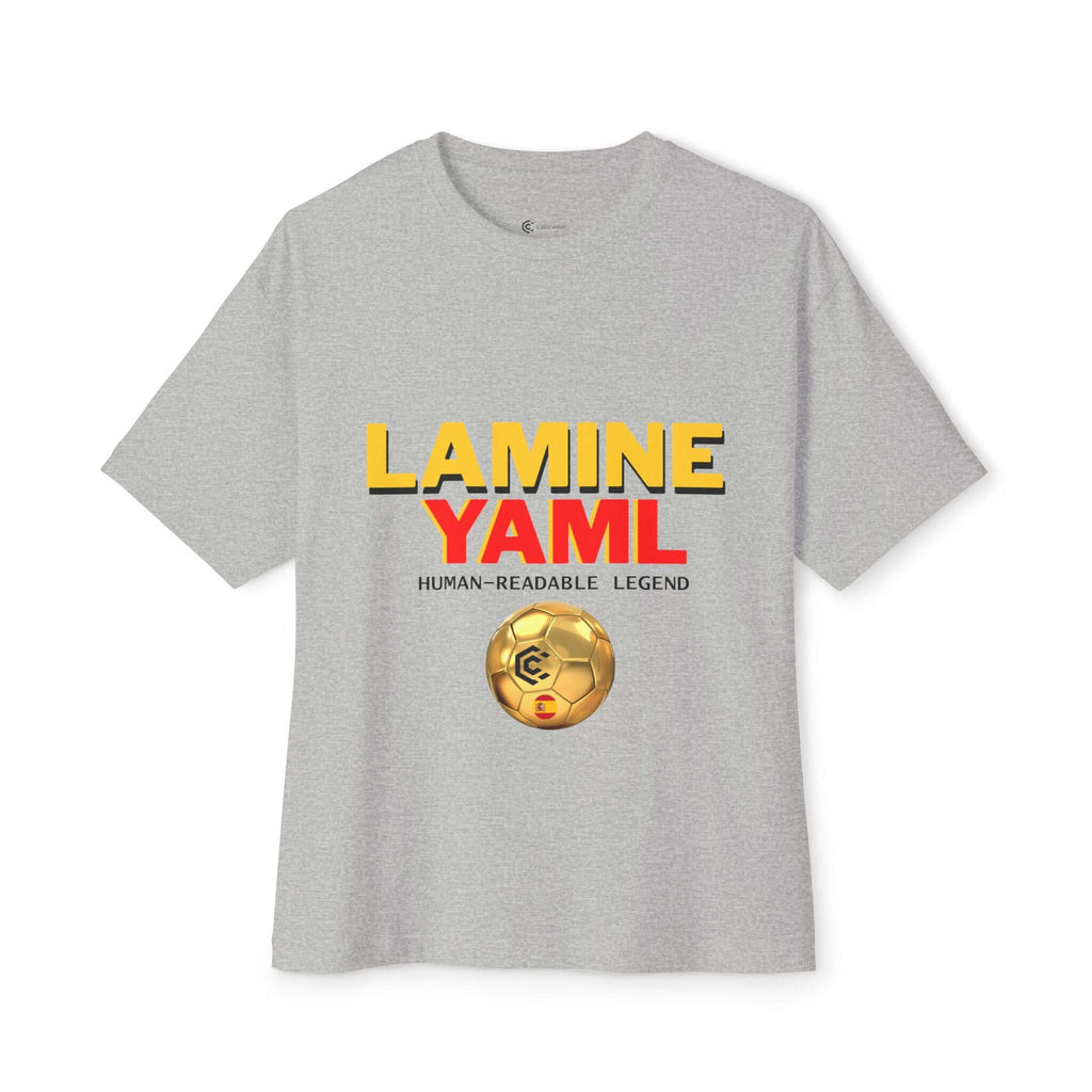 Lamine Yaml Graphic Tee — “HUMAN-READABLE LEGEND” Oversized Boxy T-Shirt - caldrwear.com