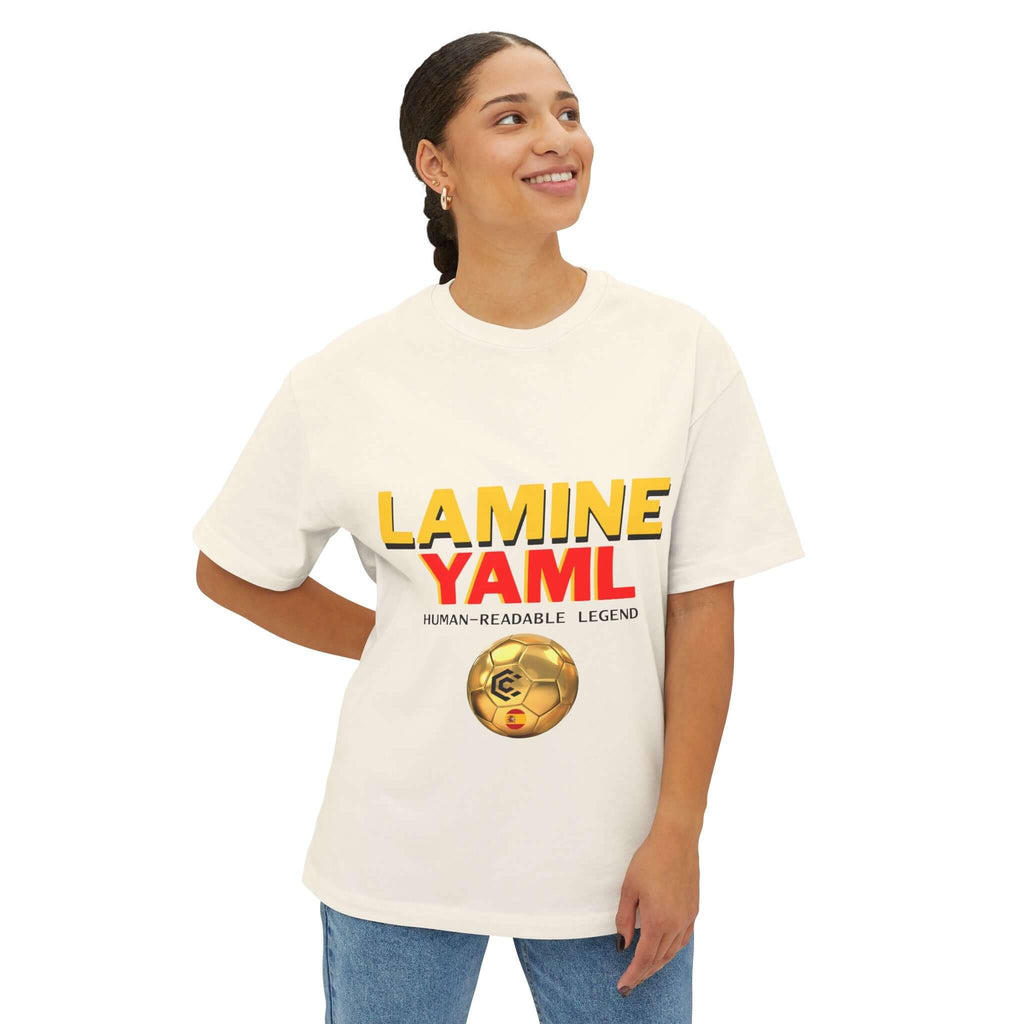 Lamine Yaml Graphic Tee — “HUMAN-READABLE LEGEND” Oversized Boxy T-Shirt - caldrwear.com