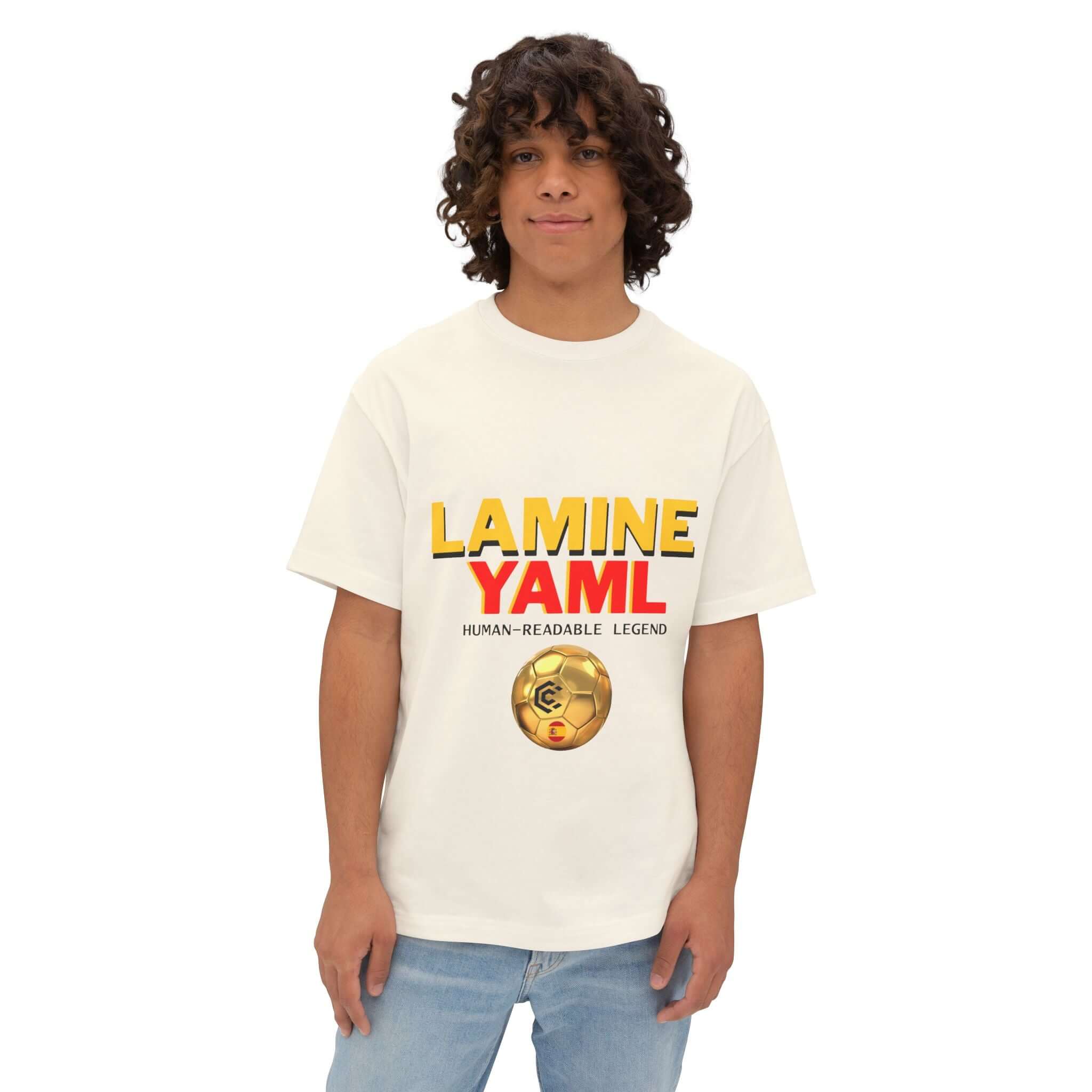 Lamine Yaml Graphic Tee — “HUMAN-READABLE LEGEND” Oversized Boxy T-Shirt - caldrwear.com