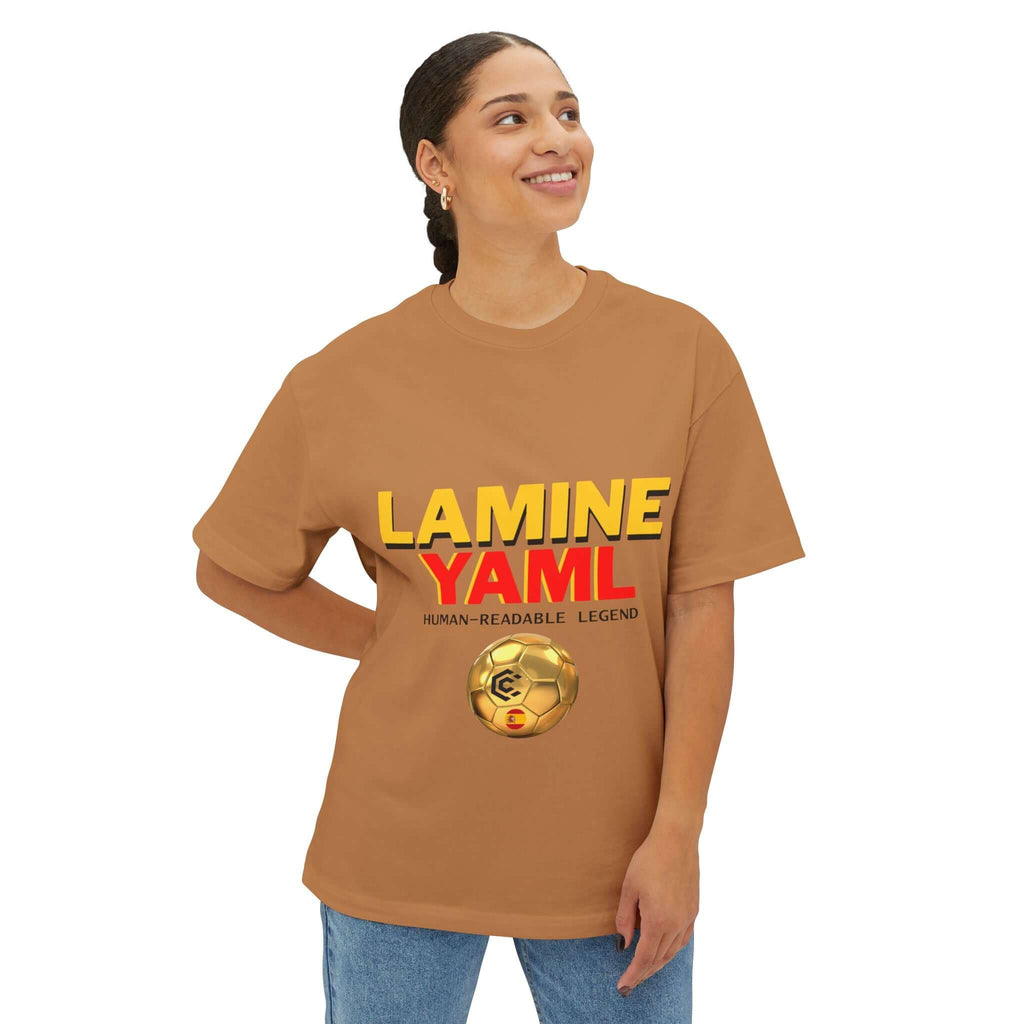 Lamine Yaml Graphic Tee — “HUMAN-READABLE LEGEND” Oversized Boxy T-Shirt - caldrwear.com