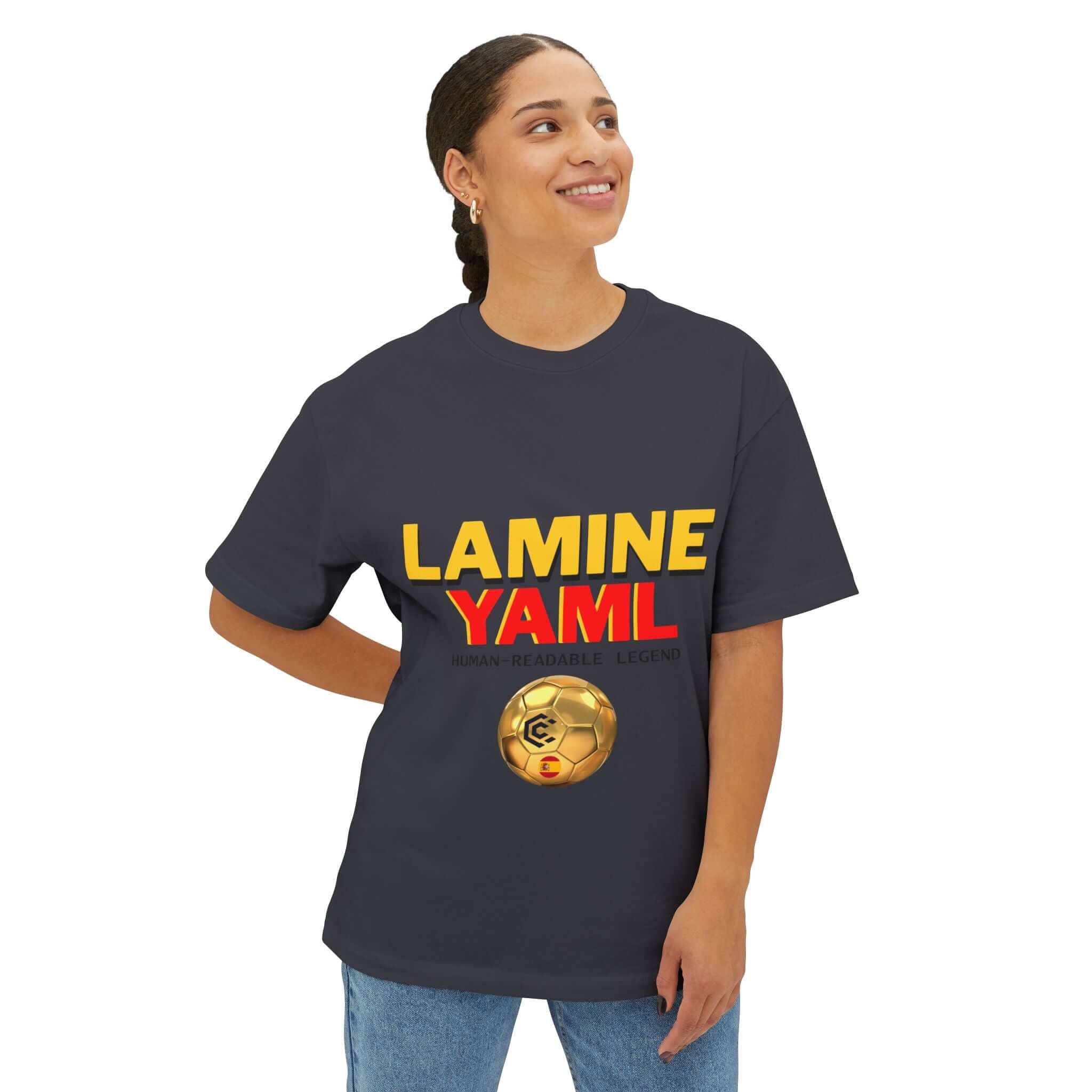 Lamine Yaml Graphic Tee — “HUMAN-READABLE LEGEND” Oversized Boxy T-Shirt - caldrwear.com