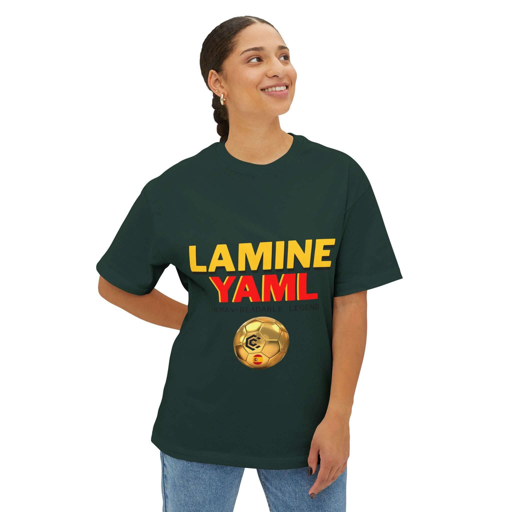 Lamine Yaml Graphic Tee — “HUMAN-READABLE LEGEND” Oversized Boxy T-Shirt - caldrwear.com