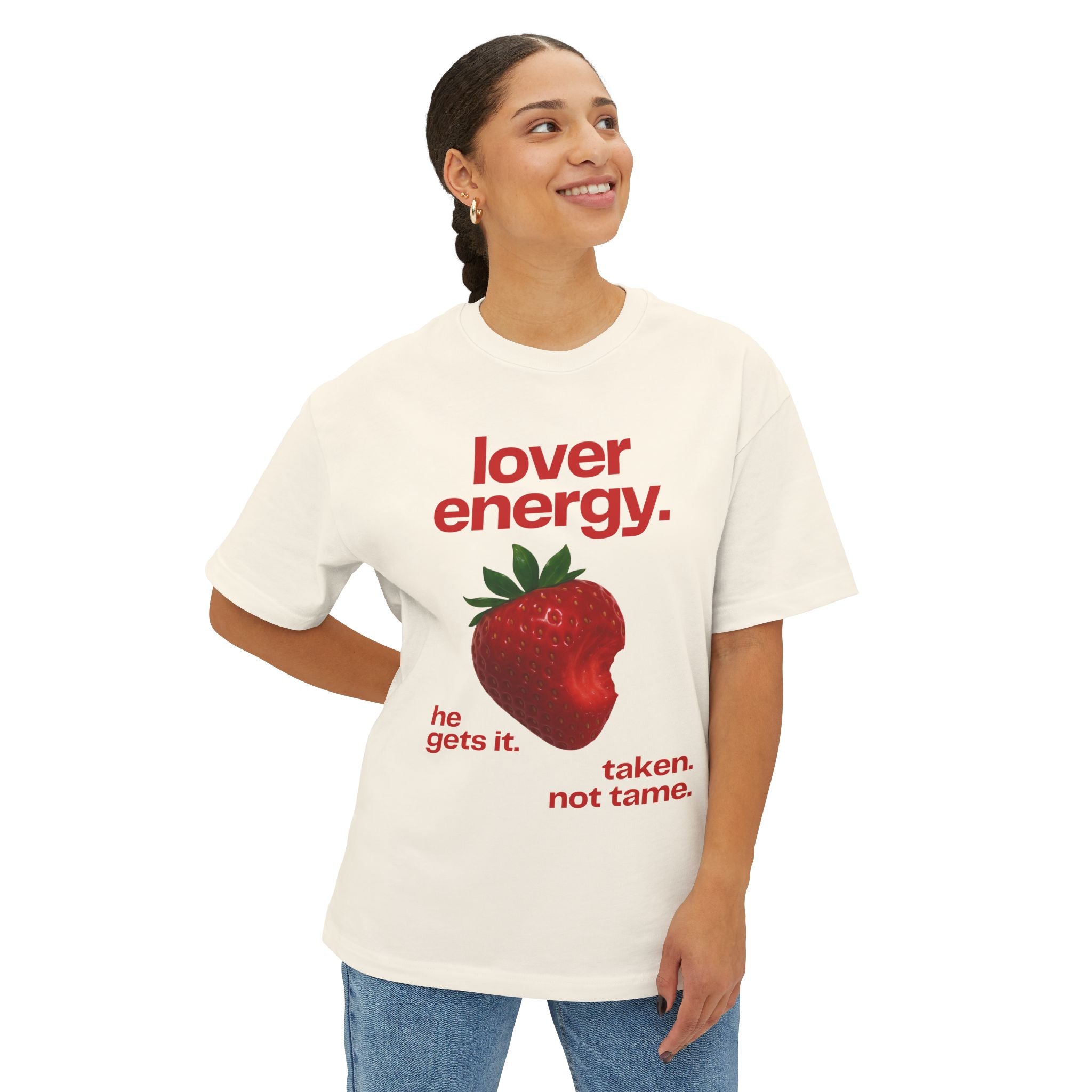 Lover Energy Strawberry Graphic Tee — "he gets it. taken. not tame." Oversized Shirt - caldrwear.com