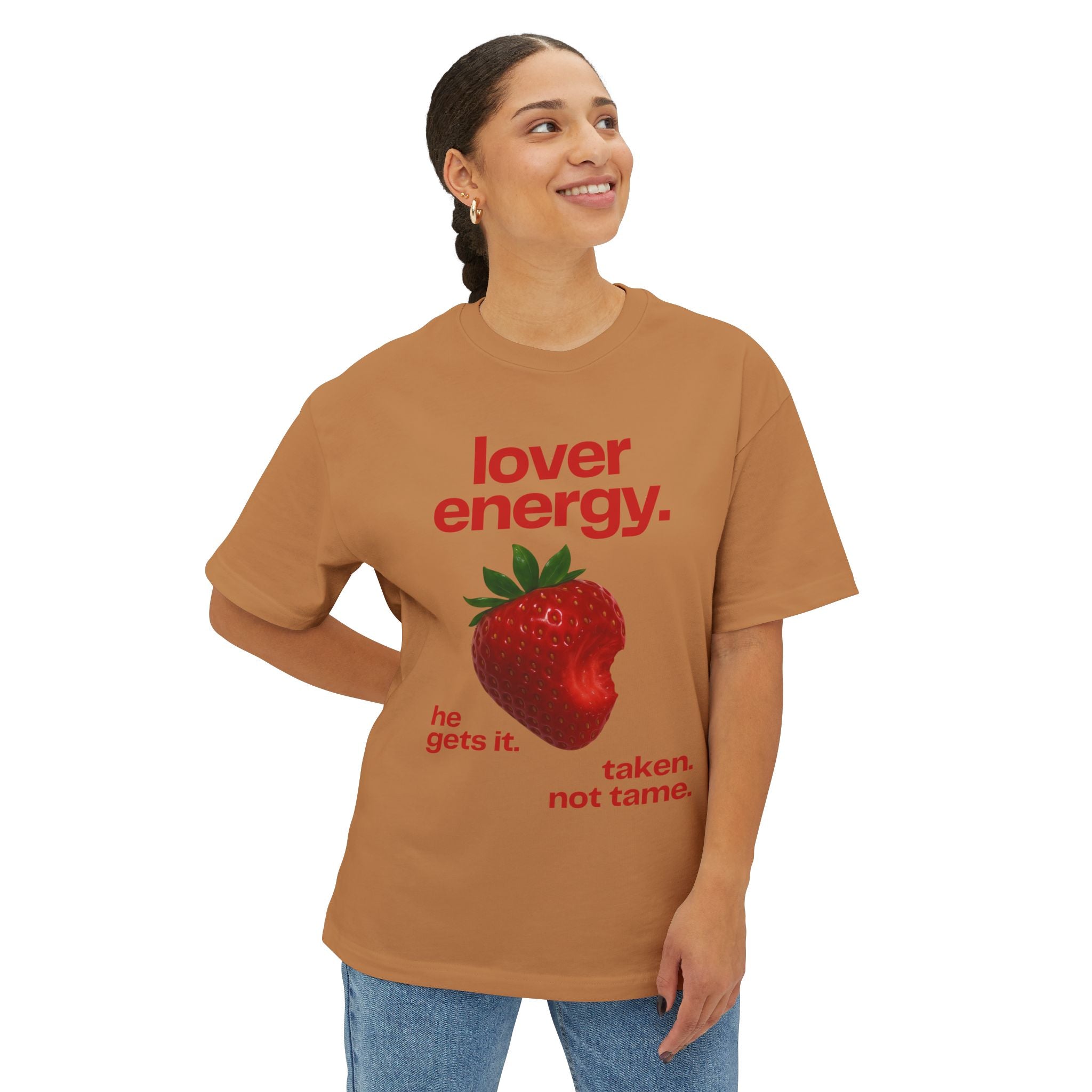 Lover Energy Strawberry Graphic Tee — "he gets it. taken. not tame." Oversized Shirt - caldrwear.com