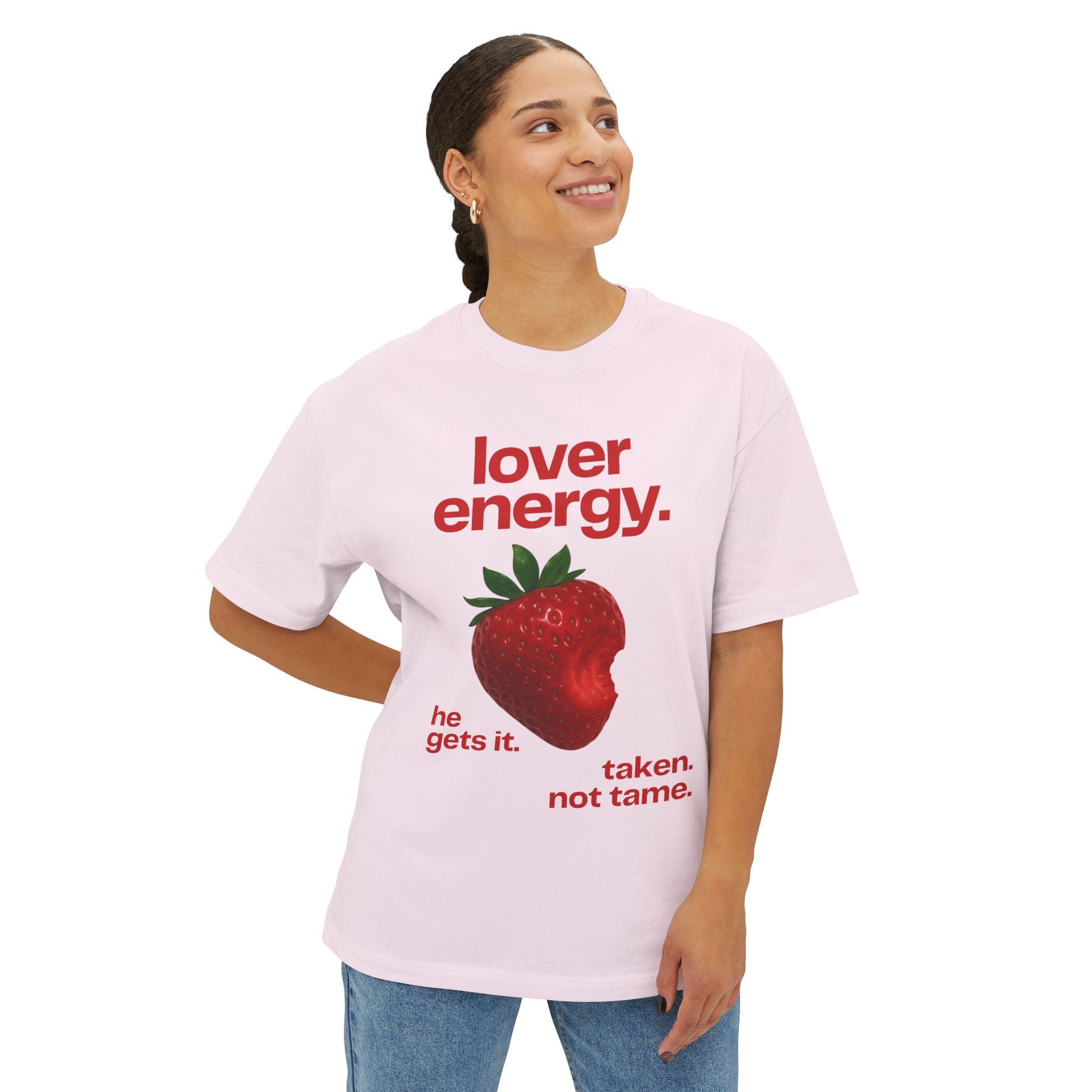 Lover Energy Strawberry Graphic Tee — "he gets it. taken. not tame." Oversized Shirt - caldrwear.com