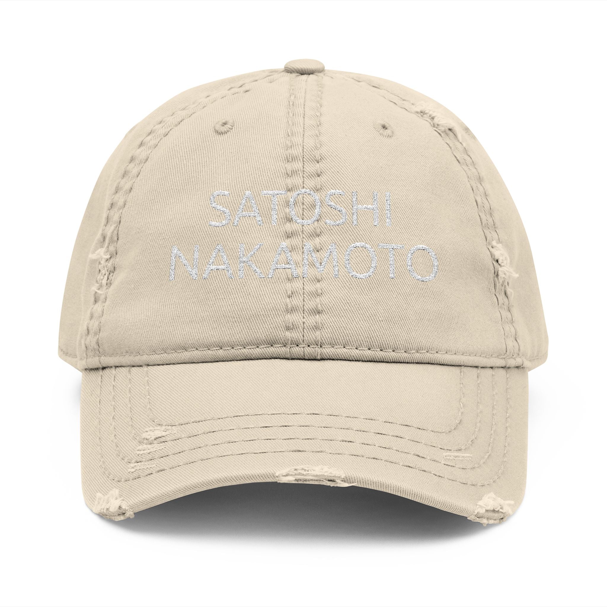 Satoshi Nakamoto Embroidered Distressed Dad Hat - caldrwear.com