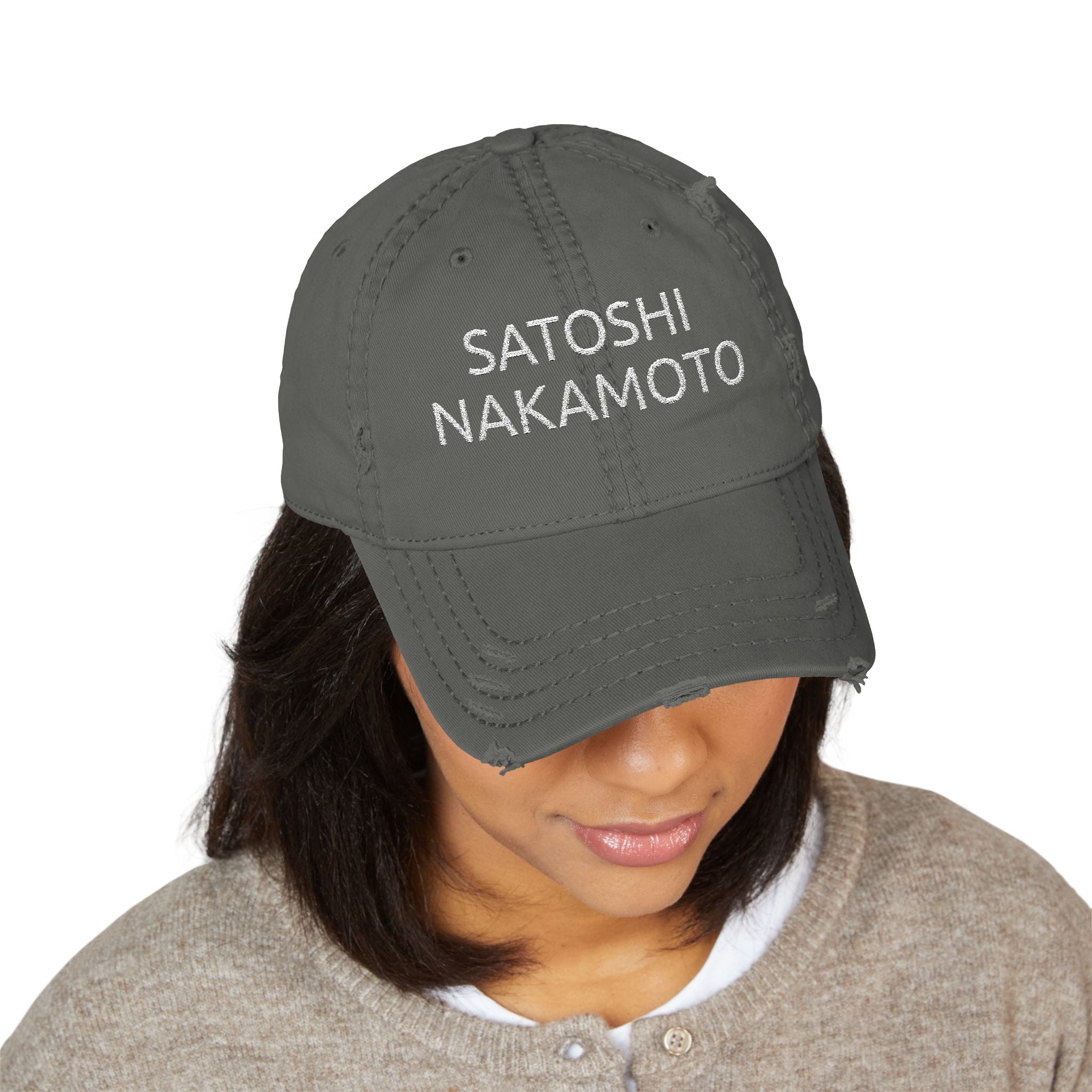 Satoshi Nakamoto Embroidered Distressed Dad Hat - caldrwear.com