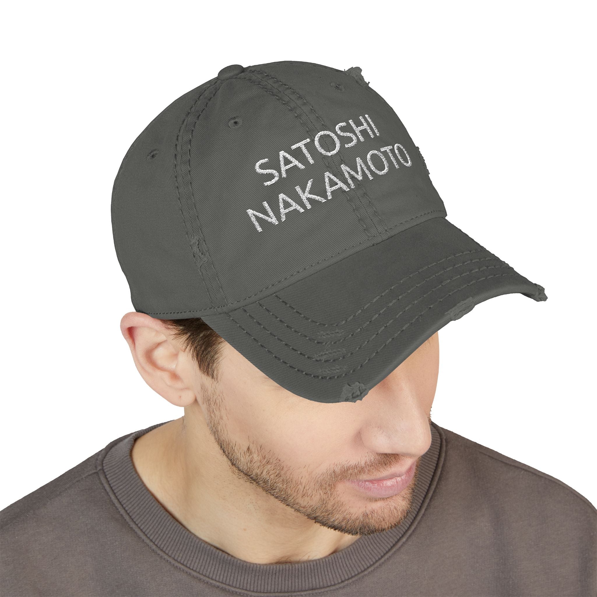 Satoshi Nakamoto Embroidered Distressed Dad Hat - caldrwear.com