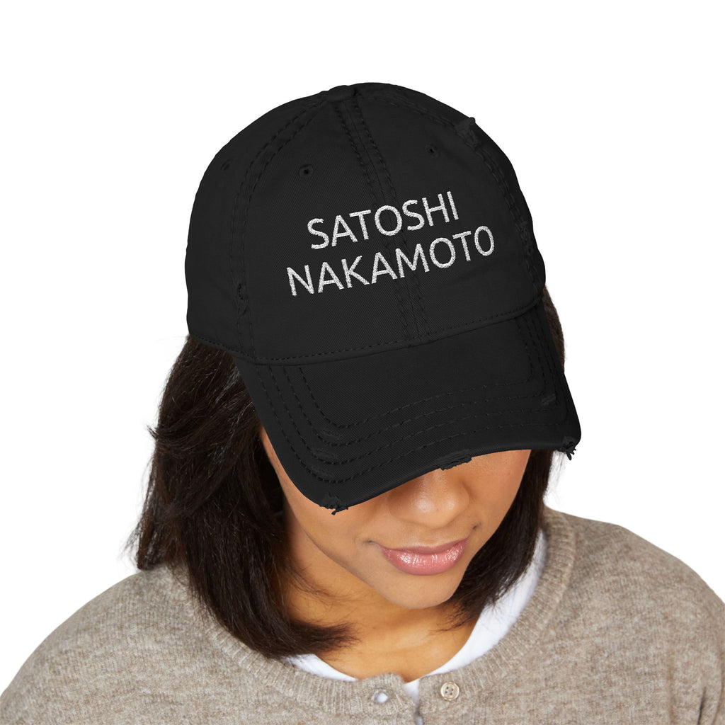 Satoshi Nakamoto Embroidered Distressed Dad Hat - caldrwear.com