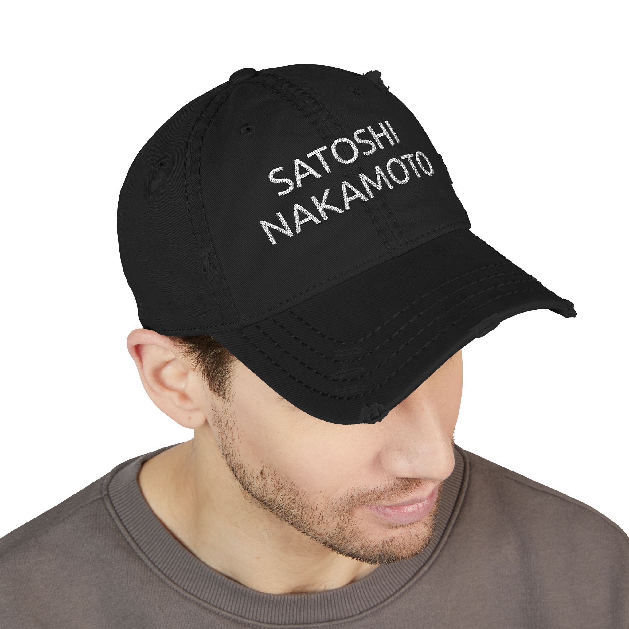 Satoshi Nakamoto Embroidered Distressed Dad Hat - caldrwear.com