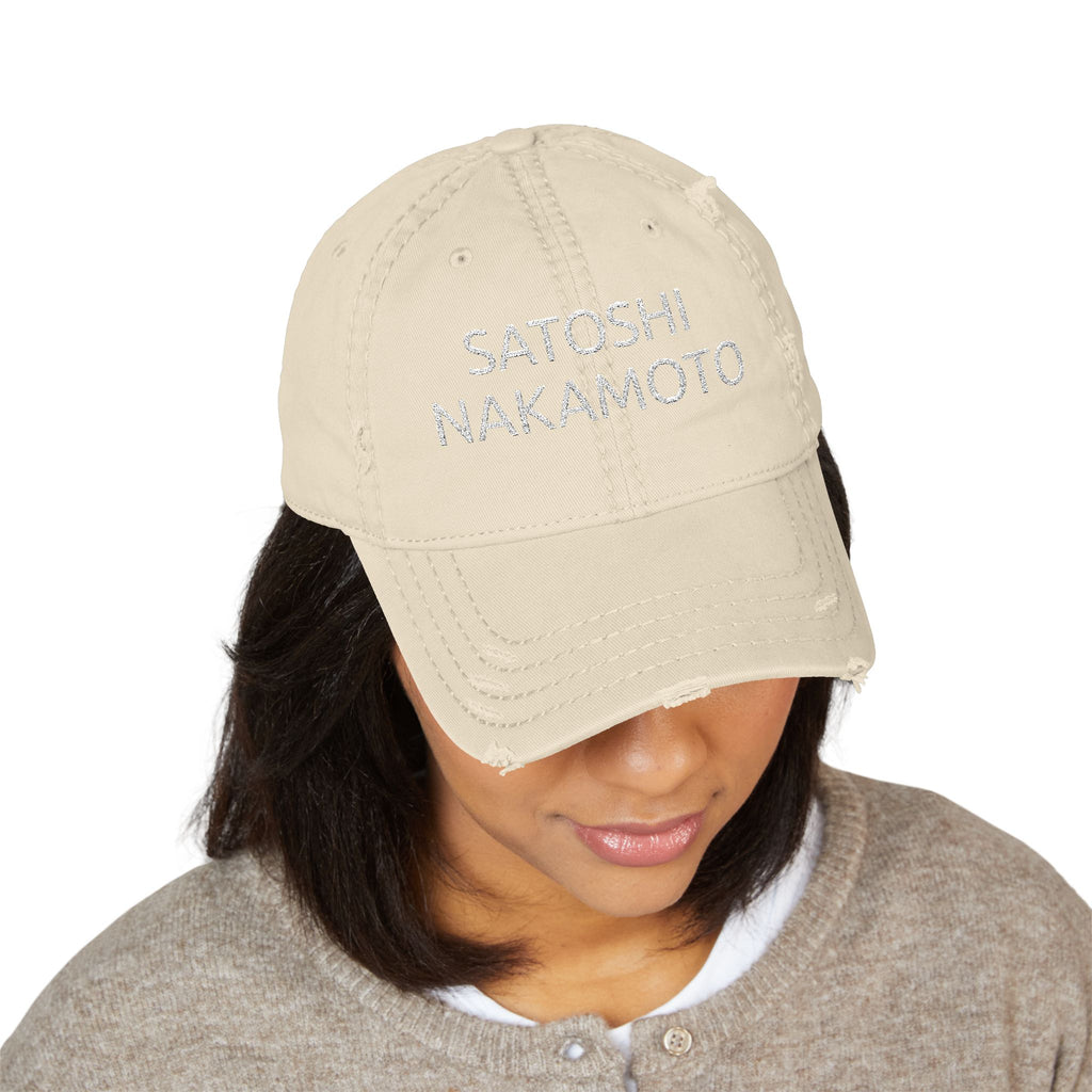 Satoshi Nakamoto Embroidered Distressed Dad Hat - caldrwear.com